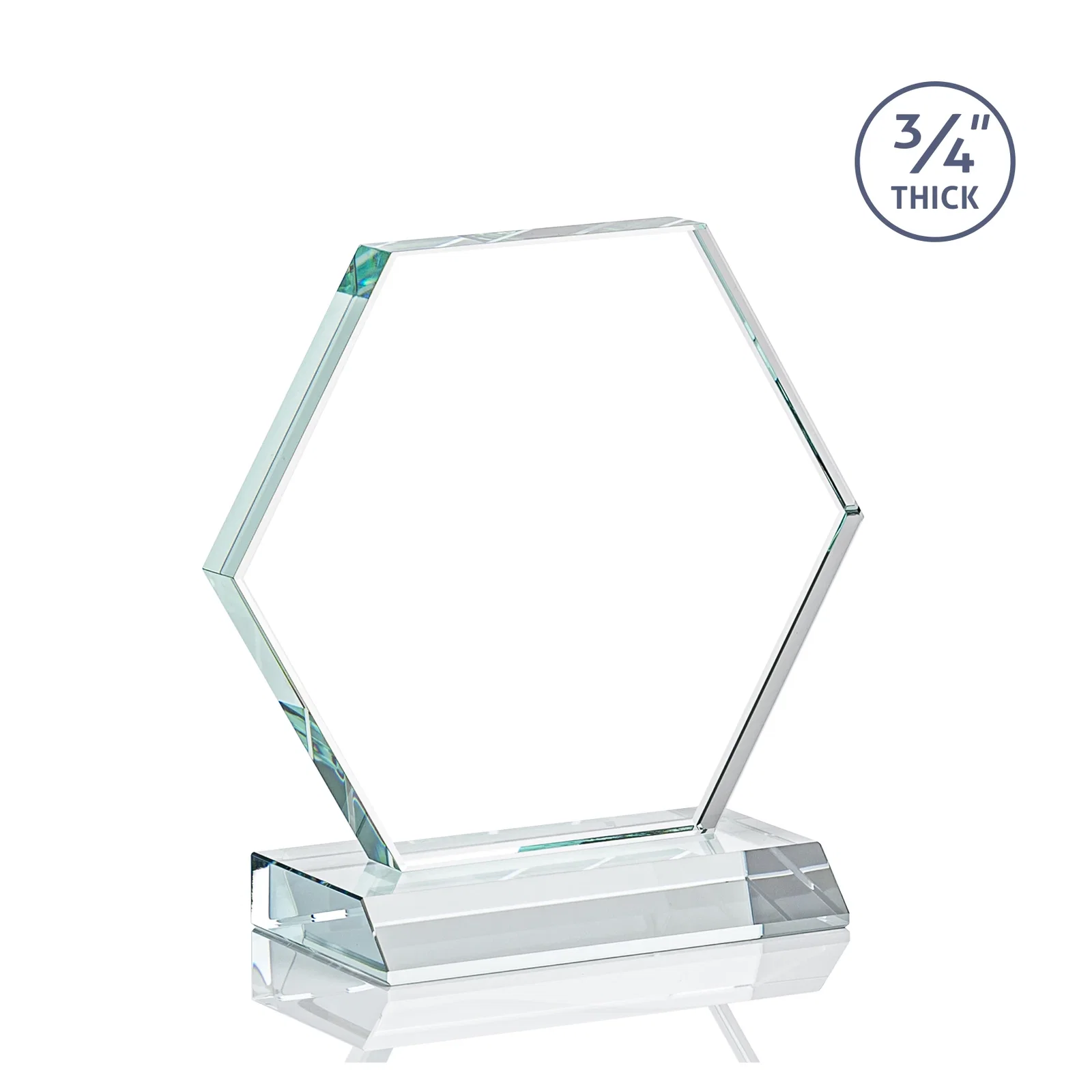 Custom Starfire Crystal Hexagon Award, 3/4 Inch Thick on Crystal Base, awards, with your logo for corporate award ceremonies