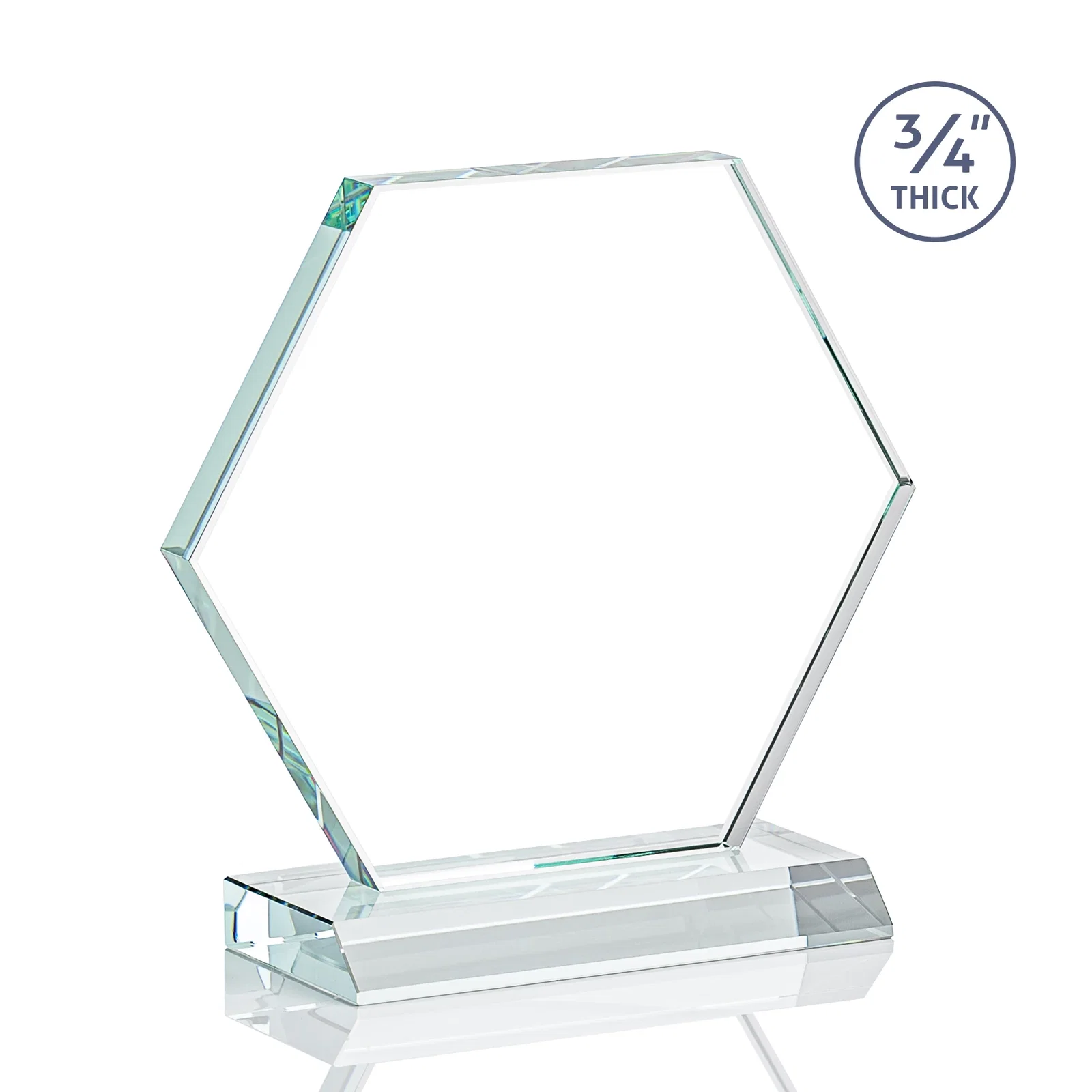 Custom Starfire Crystal Hexagon Award, 3/4 Inch Thick on Crystal Base, awards, with your logo for service anniversary gifts