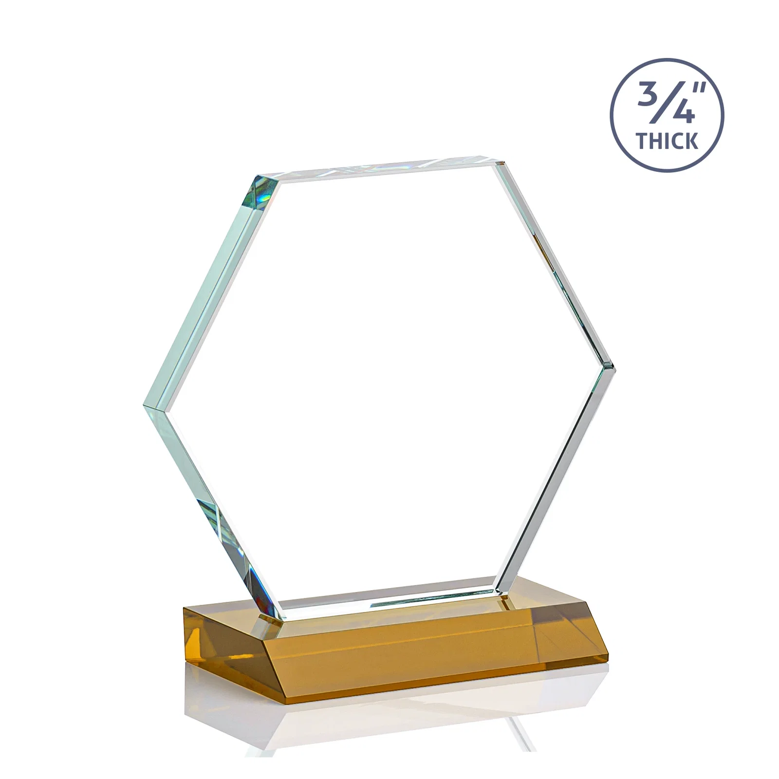 Custom Starfire Crystal Hexagon Award, 3/4 Inch Thick on Crystal Base, awards, with your logo for retirement presentations