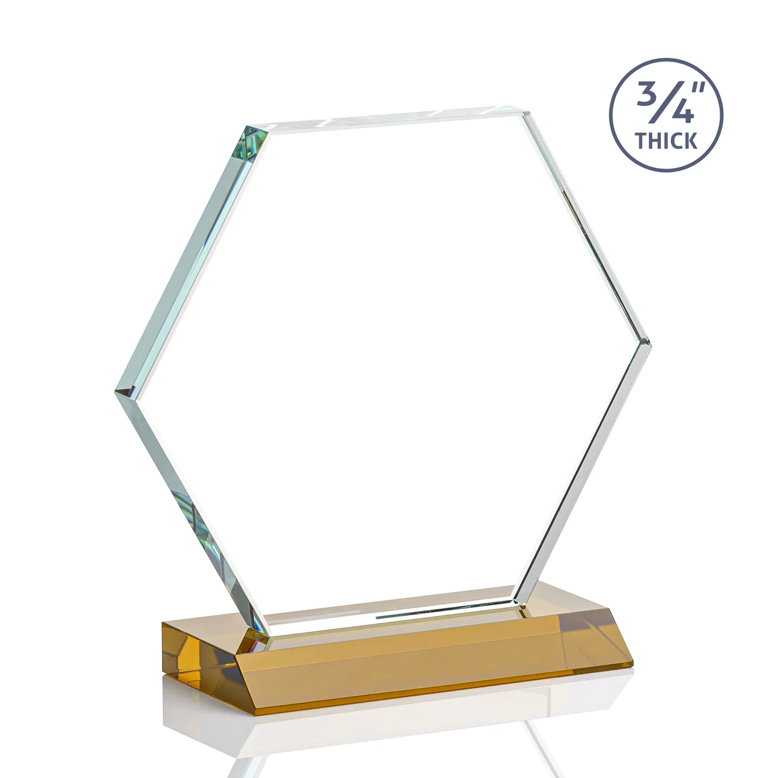 Custom Starfire Crystal Hexagon Award, 3/4 Inch Thick on Crystal Base, awards, with your logo for team milestone celebrations