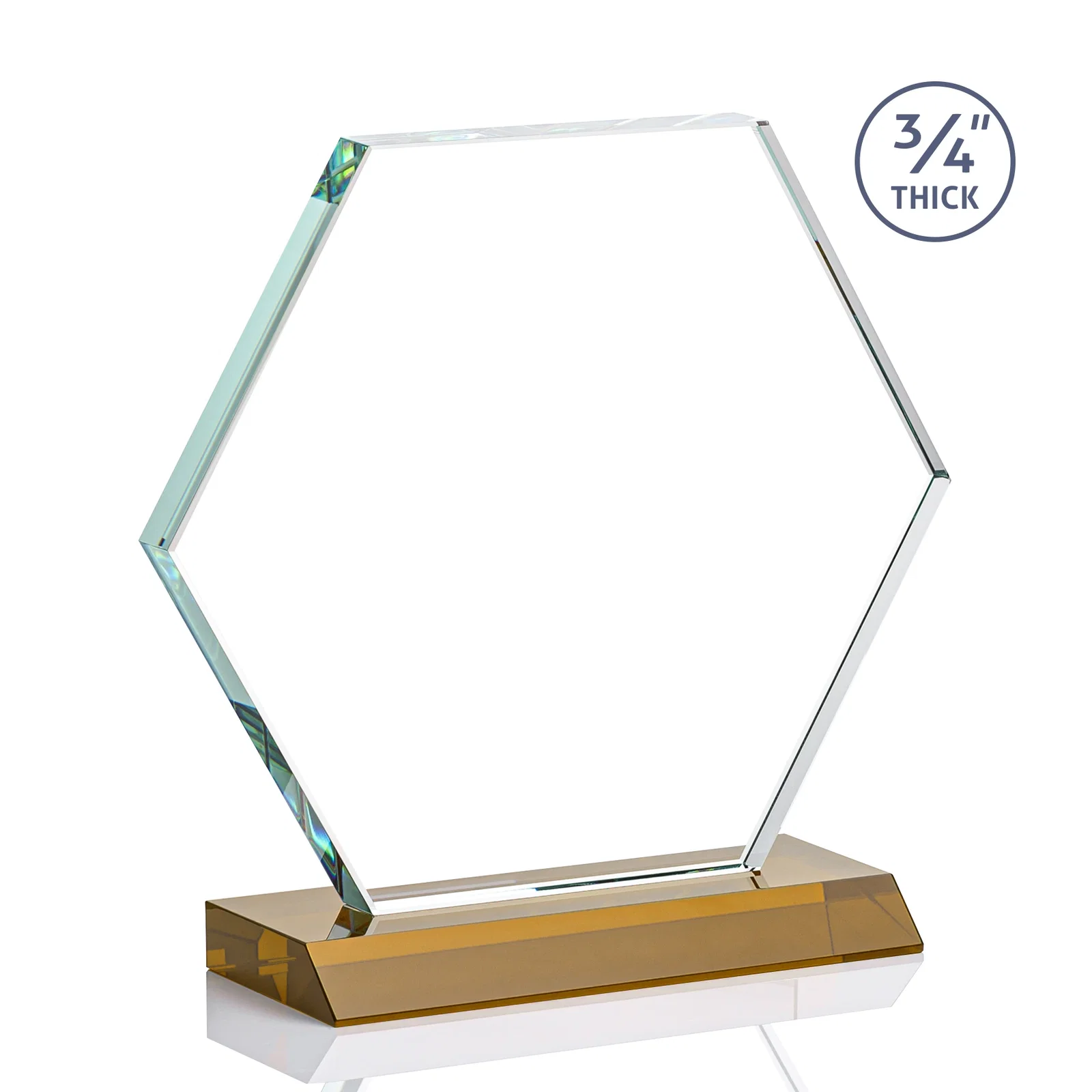 Custom Starfire Crystal Hexagon Award, 3/4 Inch Thick on Crystal Base, awards, with your logo for donor appreciation