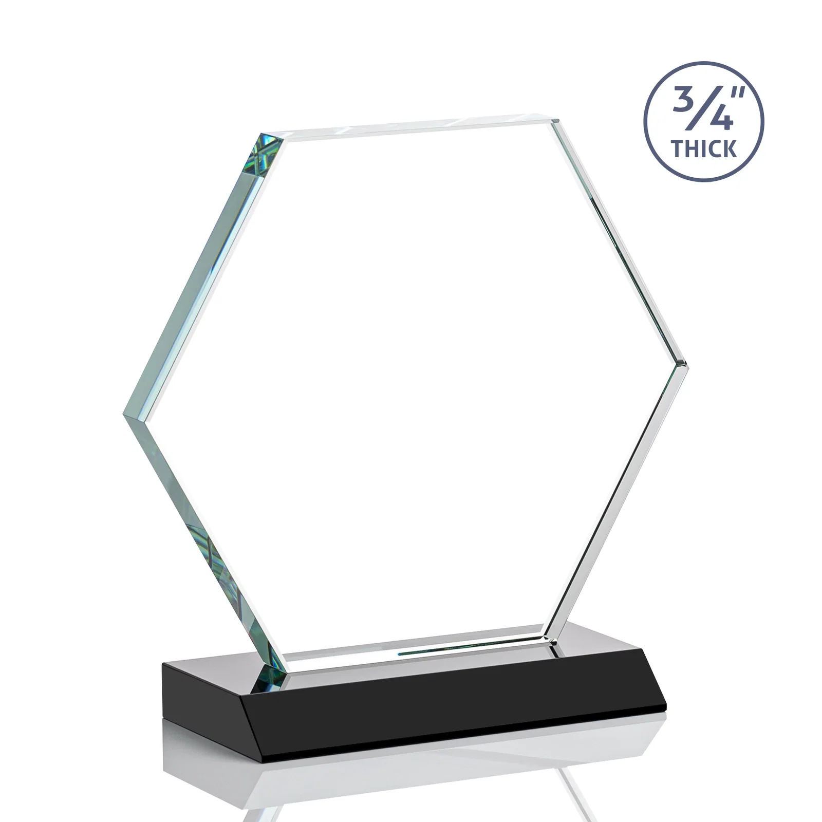 Custom Starfire Crystal Hexagon Award, 3/4 Inch Thick on Crystal Base, awards, with your logo for company anniversary events