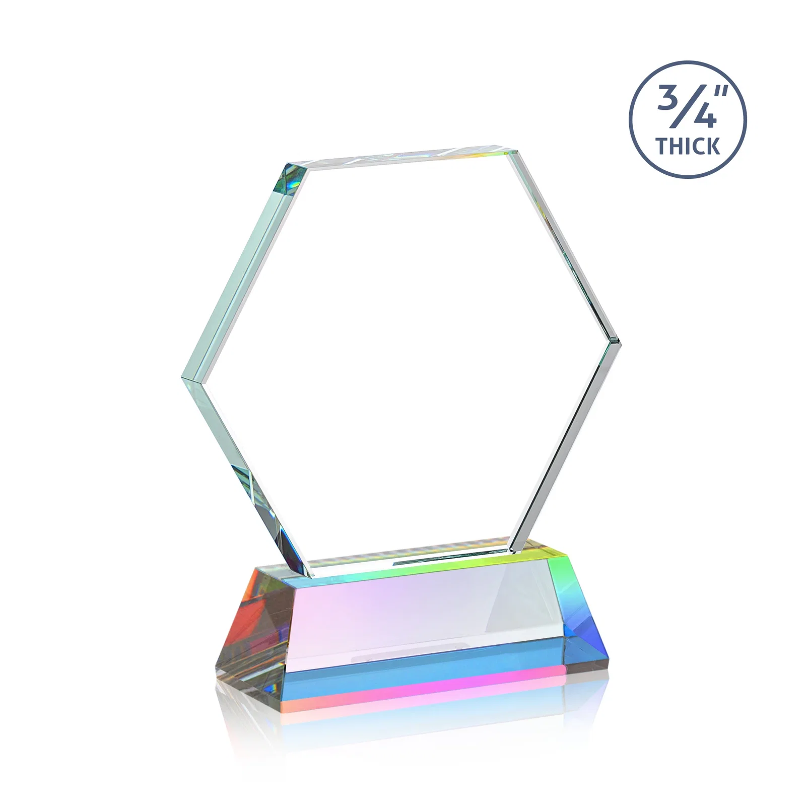 Personalized Starfire Crystal Hexagon Award on Tall Tapered Base, awards, with your logo for service anniversary gifts