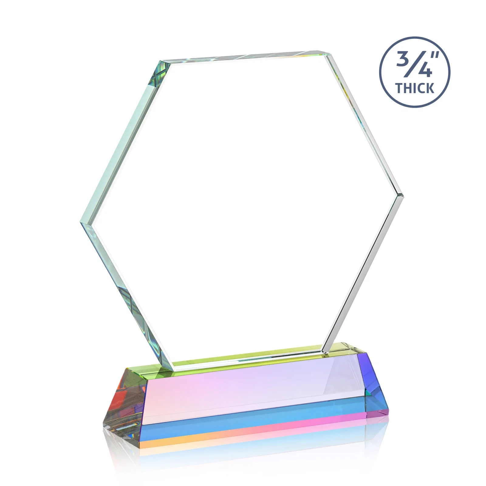 Personalized Starfire Crystal Hexagon Award on Tall Tapered Base, awards, with your logo for retirement presentations