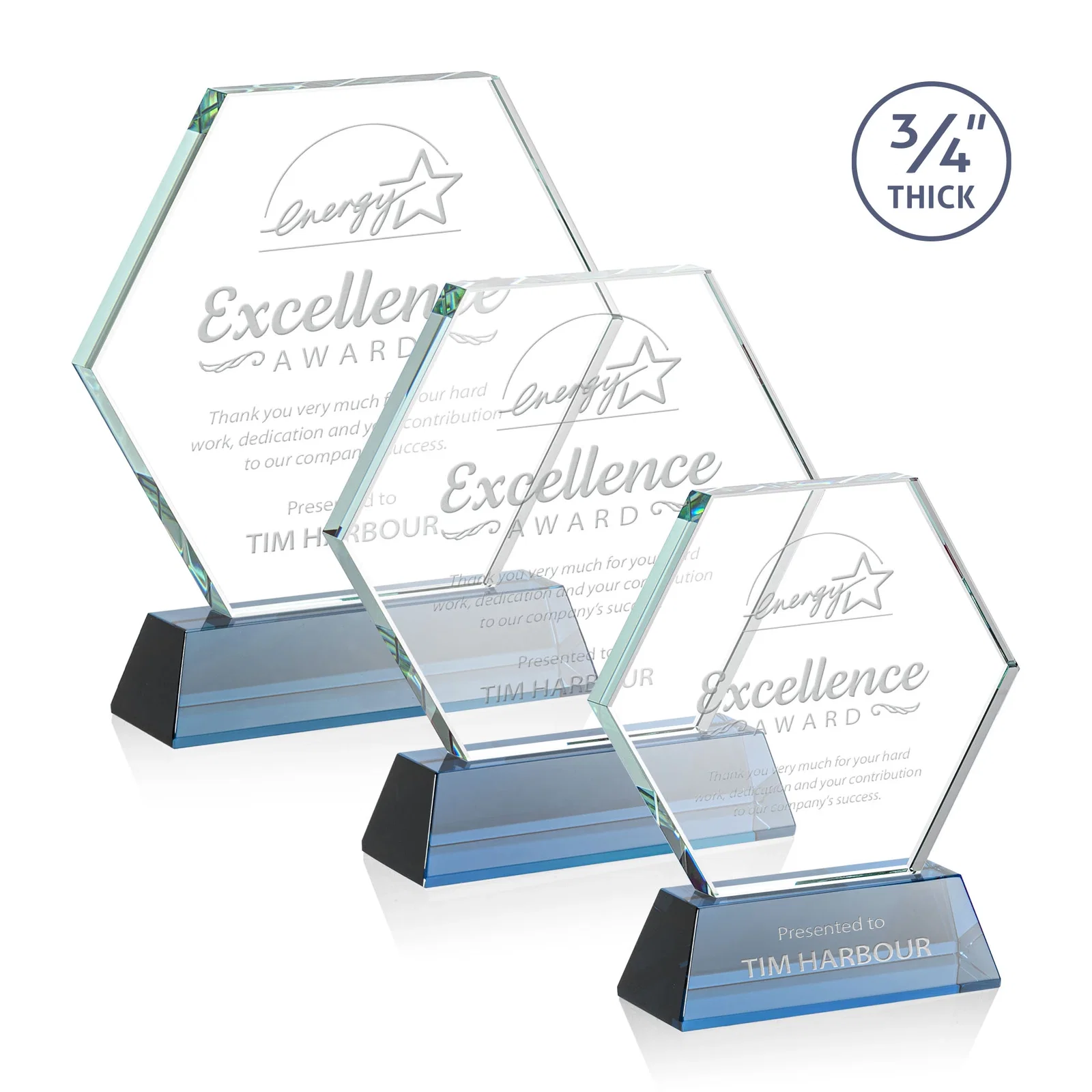 Promotional Starfire Crystal Hexagon Award on Tall Tapered Base, awards for employee recognition
