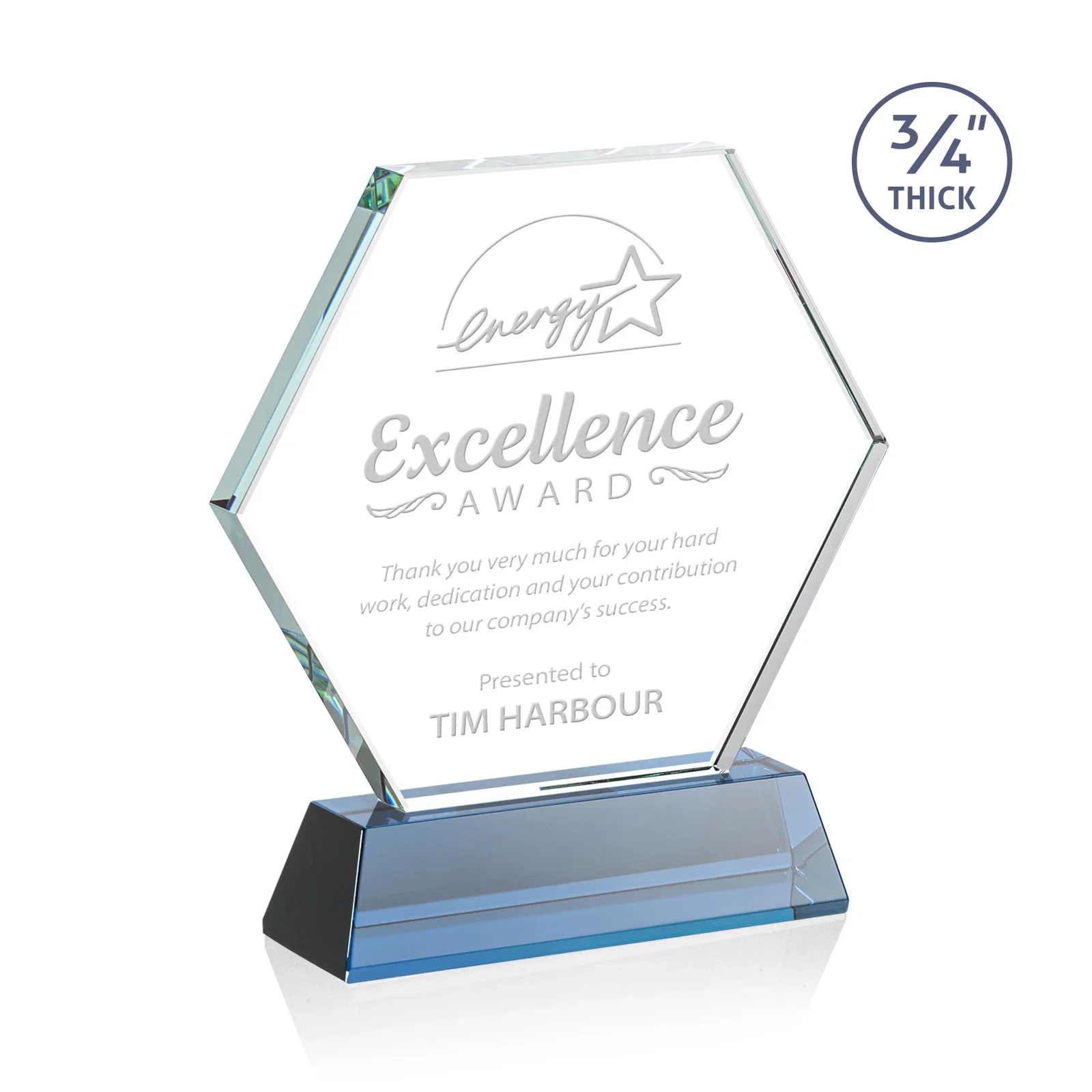 Promotional Starfire Crystal Hexagon Award on Tall Tapered Base, awards for service anniversary gifts
