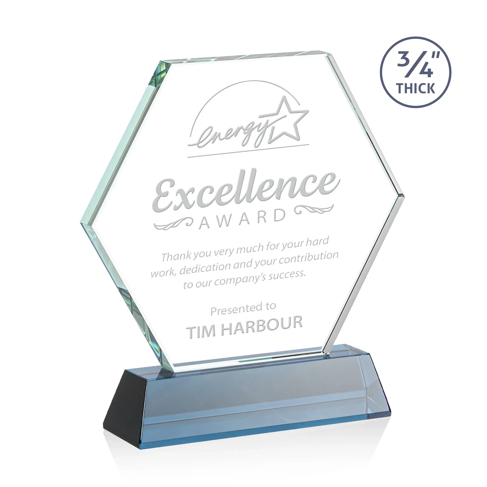 Promotional Starfire Crystal Hexagon Award on Tall Tapered Base, awards for sales achievement awards