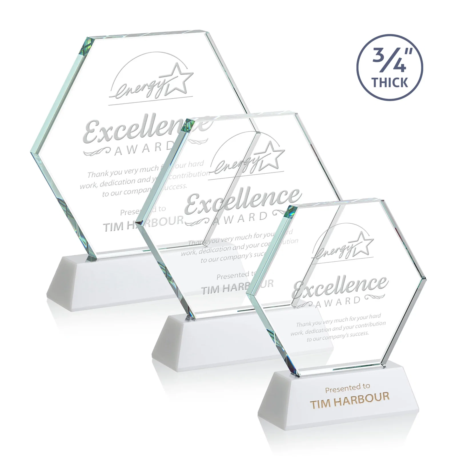 Promotional Starfire Crystal Hexagon Award on Tall Tapered Base, awards for retirement presentations
