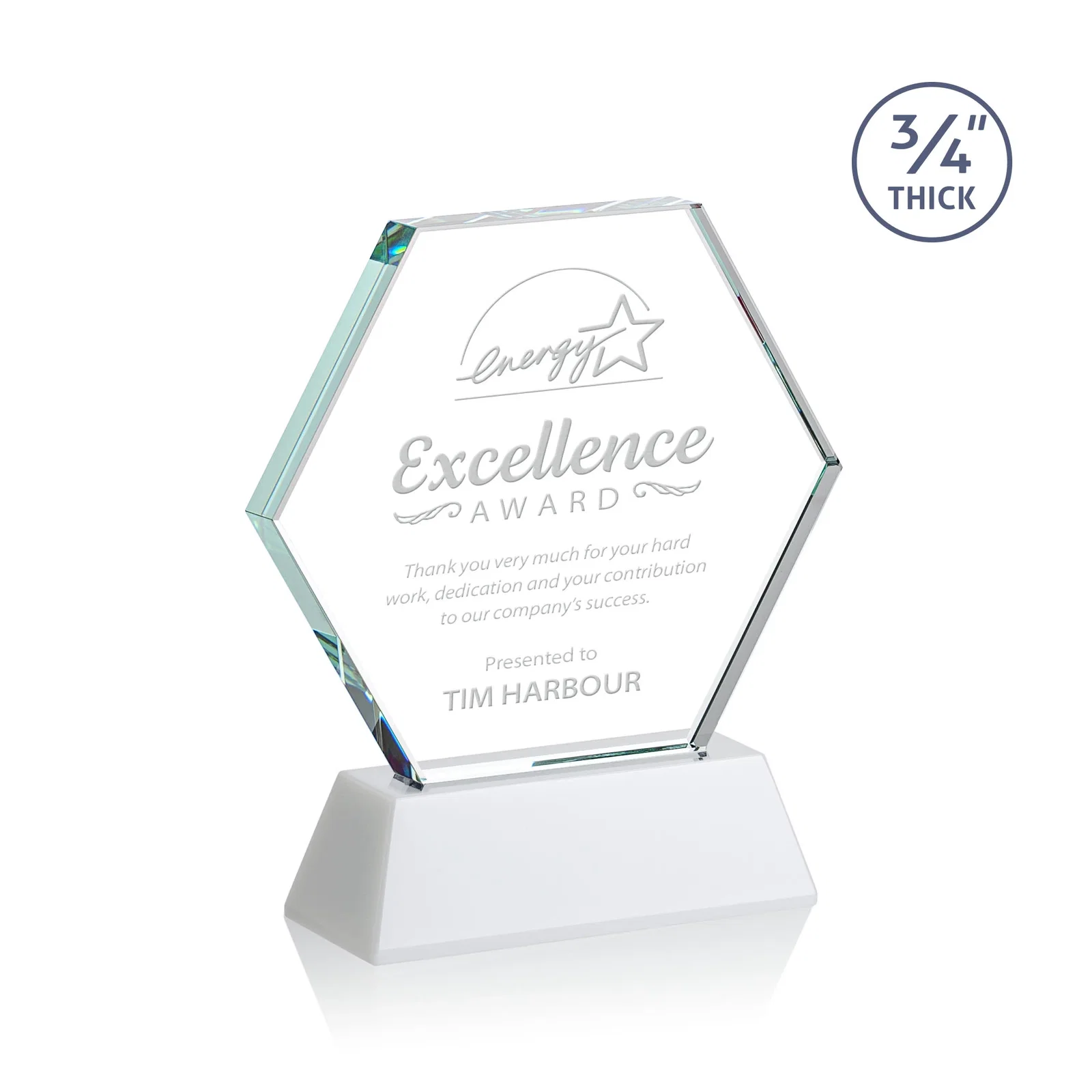 Promotional Starfire Crystal Hexagon Award on Tall Tapered Base, awards for team milestone celebrations