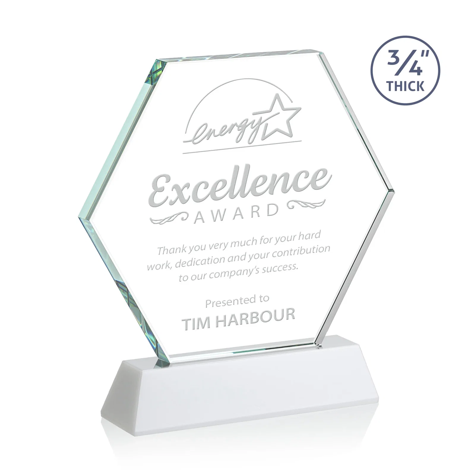 Promotional Starfire Crystal Hexagon Award on Tall Tapered Base, awards for graduation ceremonies