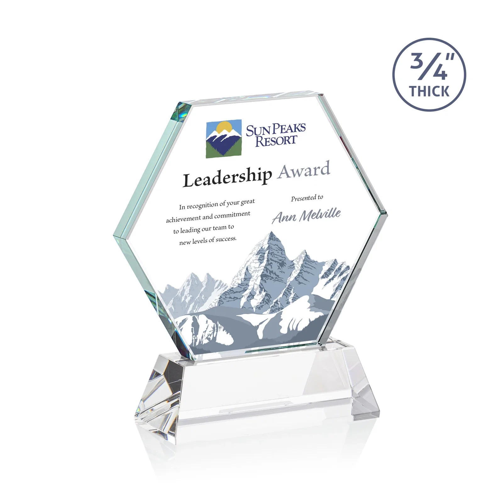 Promotional Starfire Crystal Hexagon Award on Tall Tapered Base, awards for volunteer appreciation