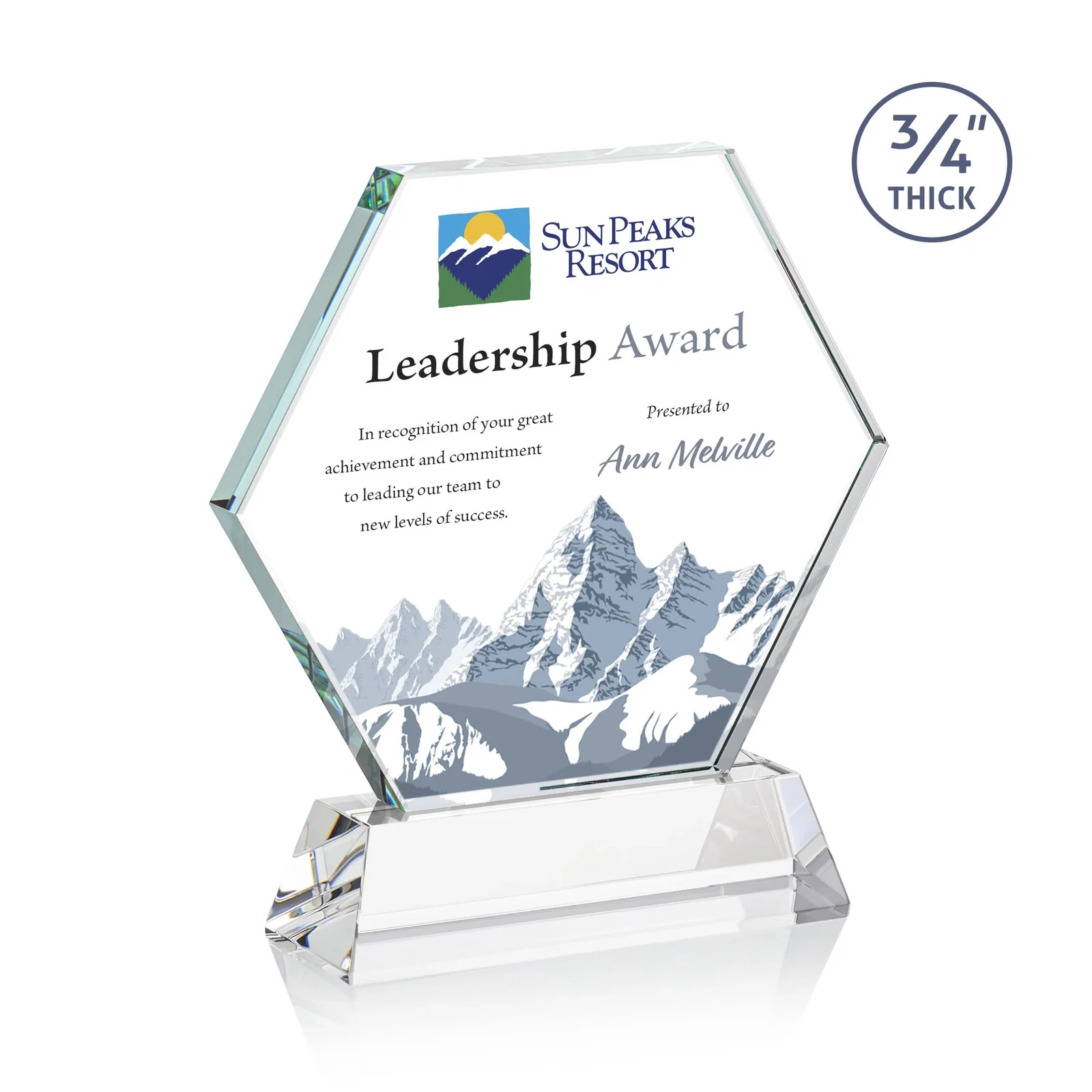 Promotional Starfire Crystal Hexagon Award on Tall Tapered Base, awards for dealer and partner awards