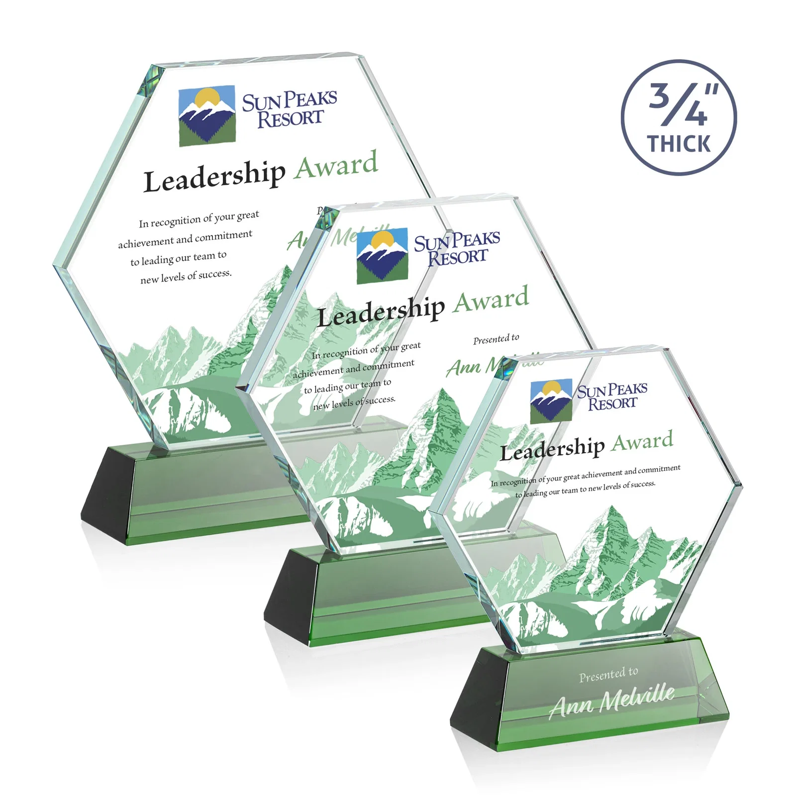 Branded Starfire Crystal Hexagon Award on Tall Tapered Base, awards for retirement presentations