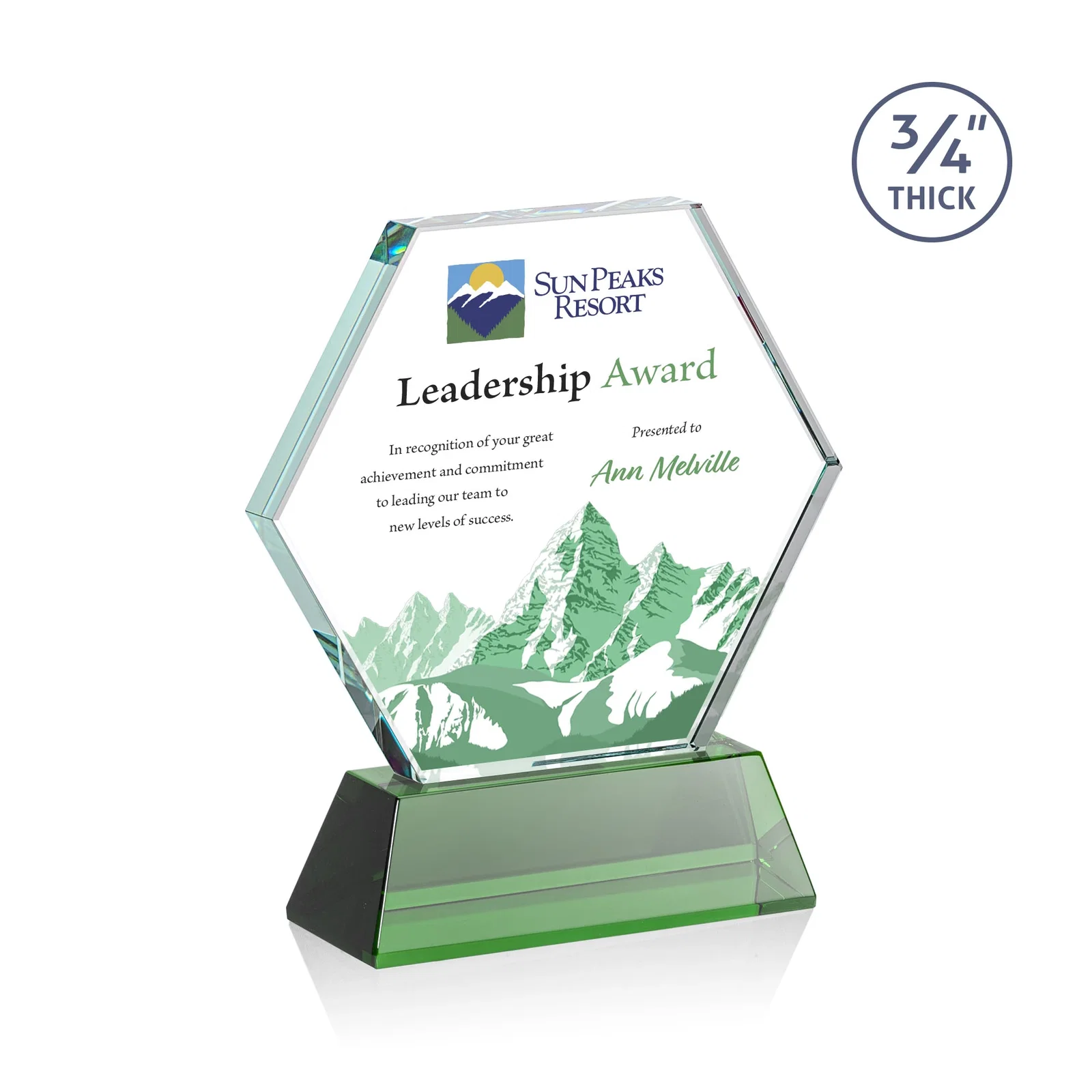 Branded Starfire Crystal Hexagon Award on Tall Tapered Base, awards for team milestone celebrations