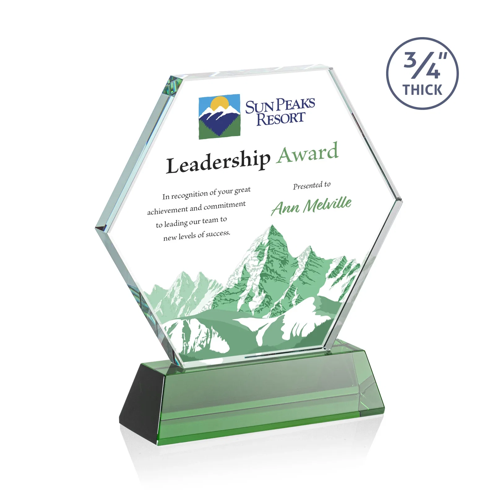 Branded Starfire Crystal Hexagon Award on Tall Tapered Base, awards for donor appreciation