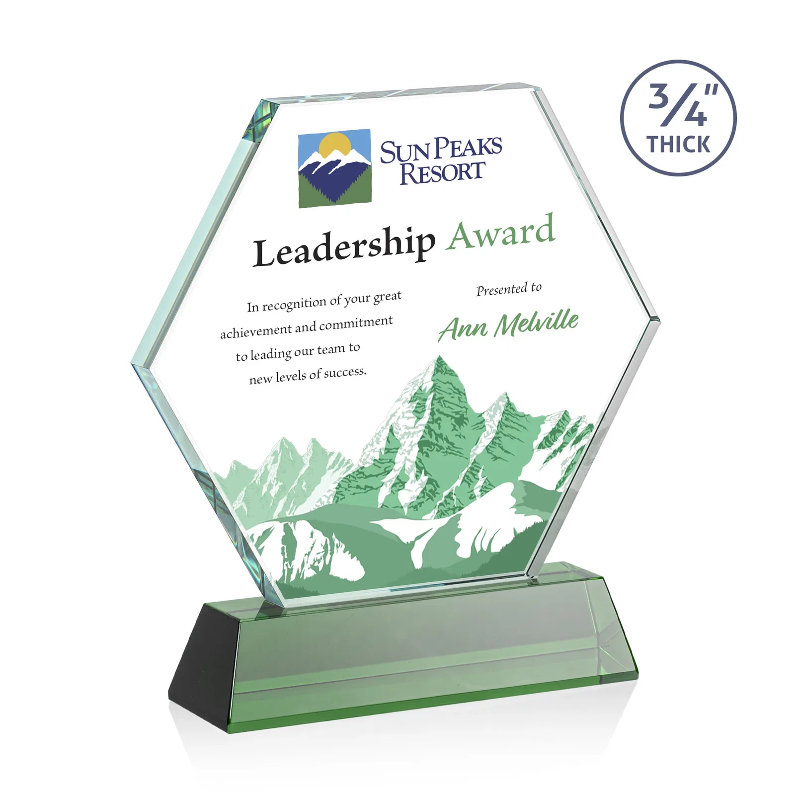 Branded Starfire Crystal Hexagon Award on Tall Tapered Base, awards for graduation ceremonies