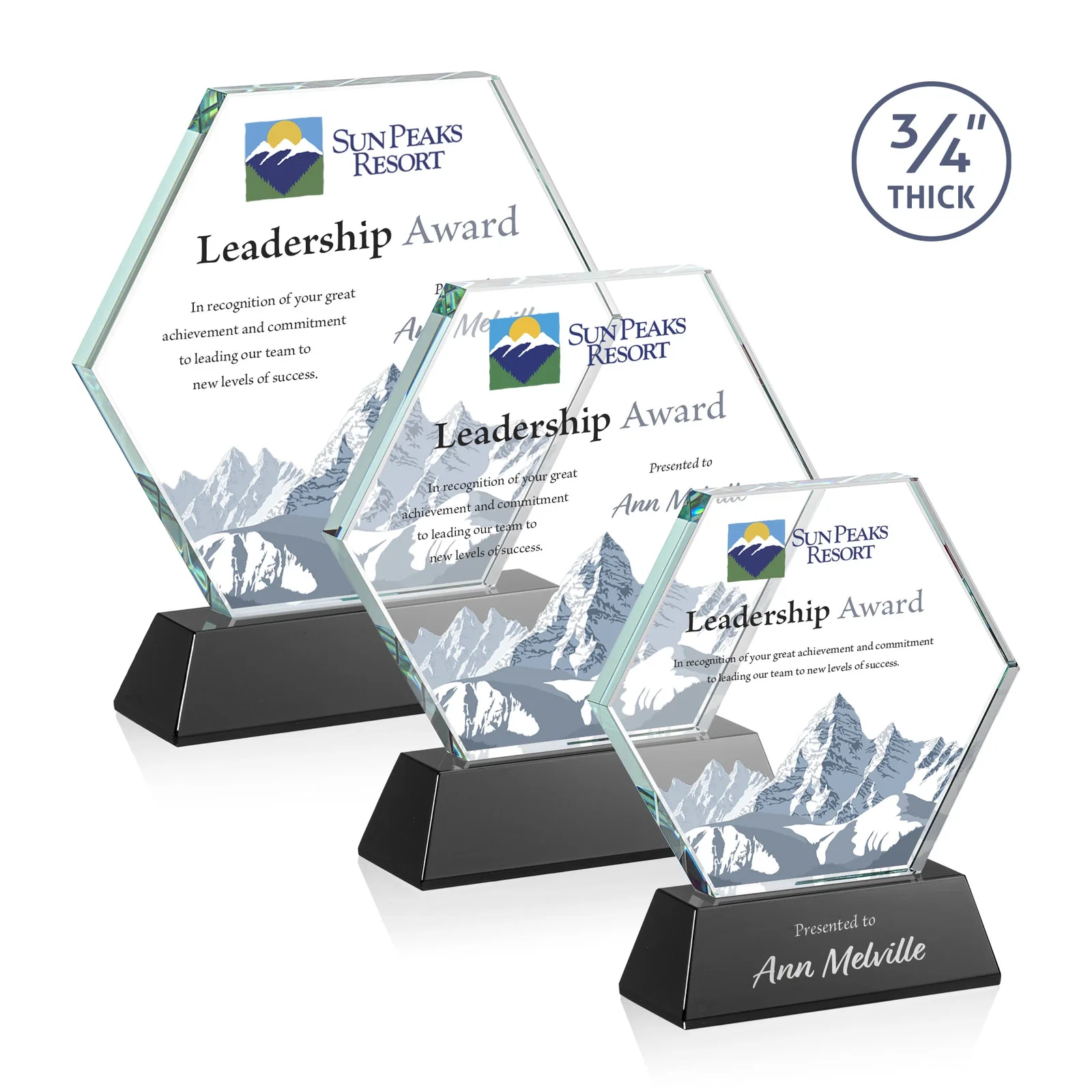 Branded Starfire Crystal Hexagon Award on Tall Tapered Base, awards for safety achievement programs
