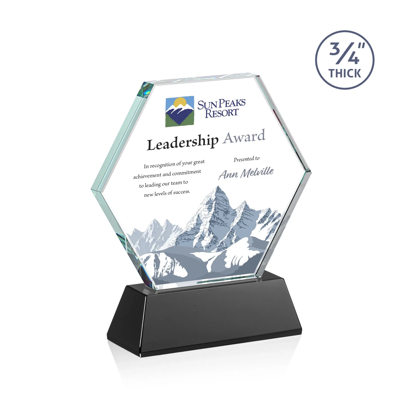 Branded Starfire Crystal Hexagon Award on Tall Tapered Base, awards for volunteer appreciation
