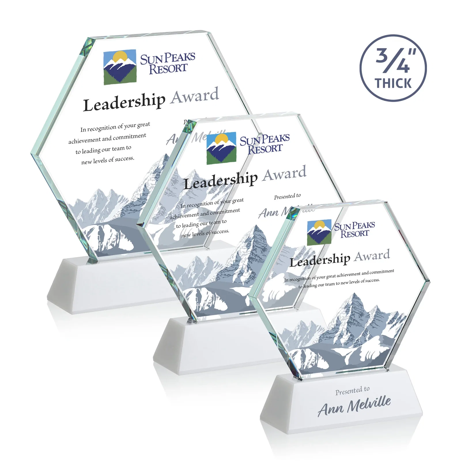 Customized Starfire Crystal Hexagon Award on Tall Tapered Base, awards for employee recognition