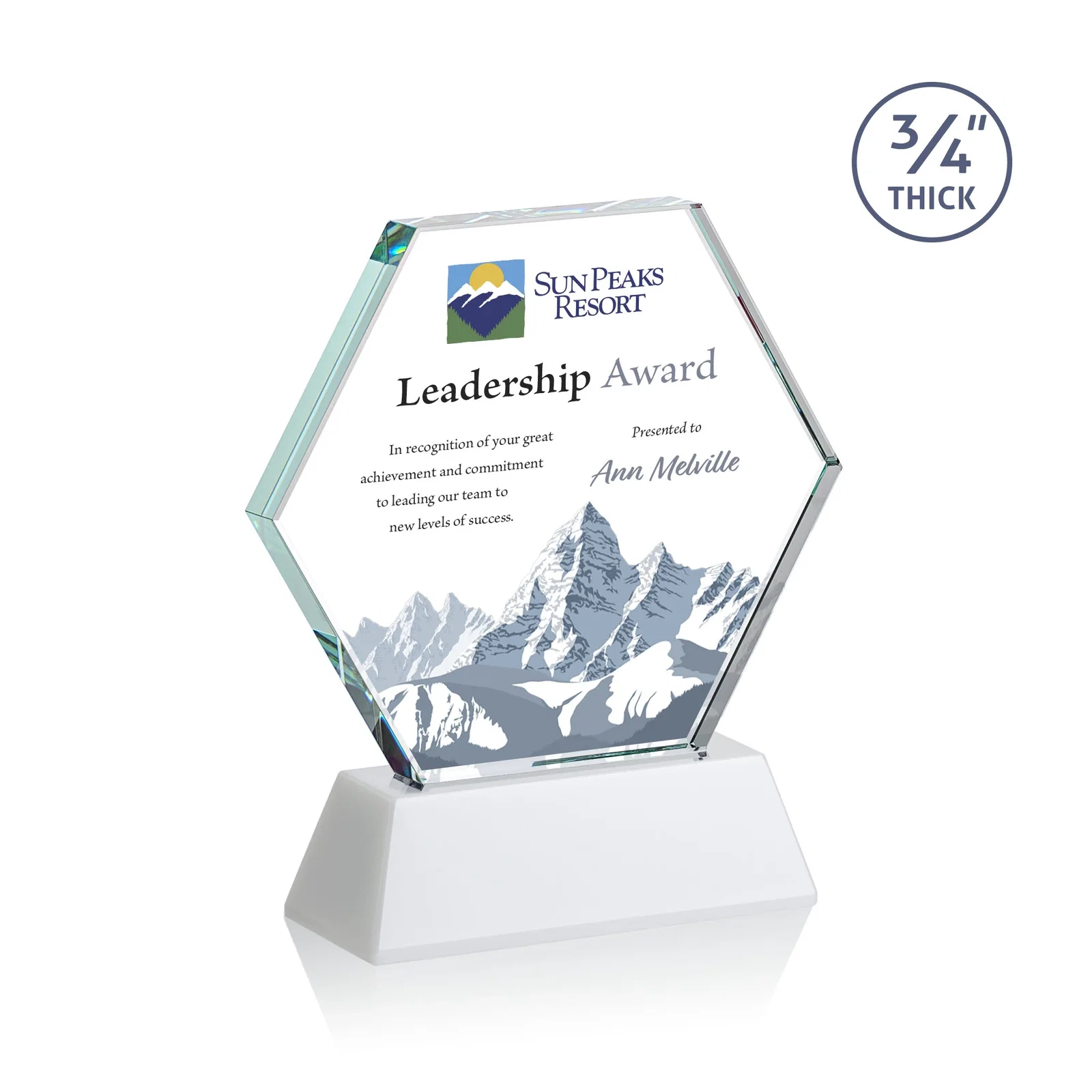 Customized Starfire Crystal Hexagon Award on Tall Tapered Base, awards for corporate award ceremonies