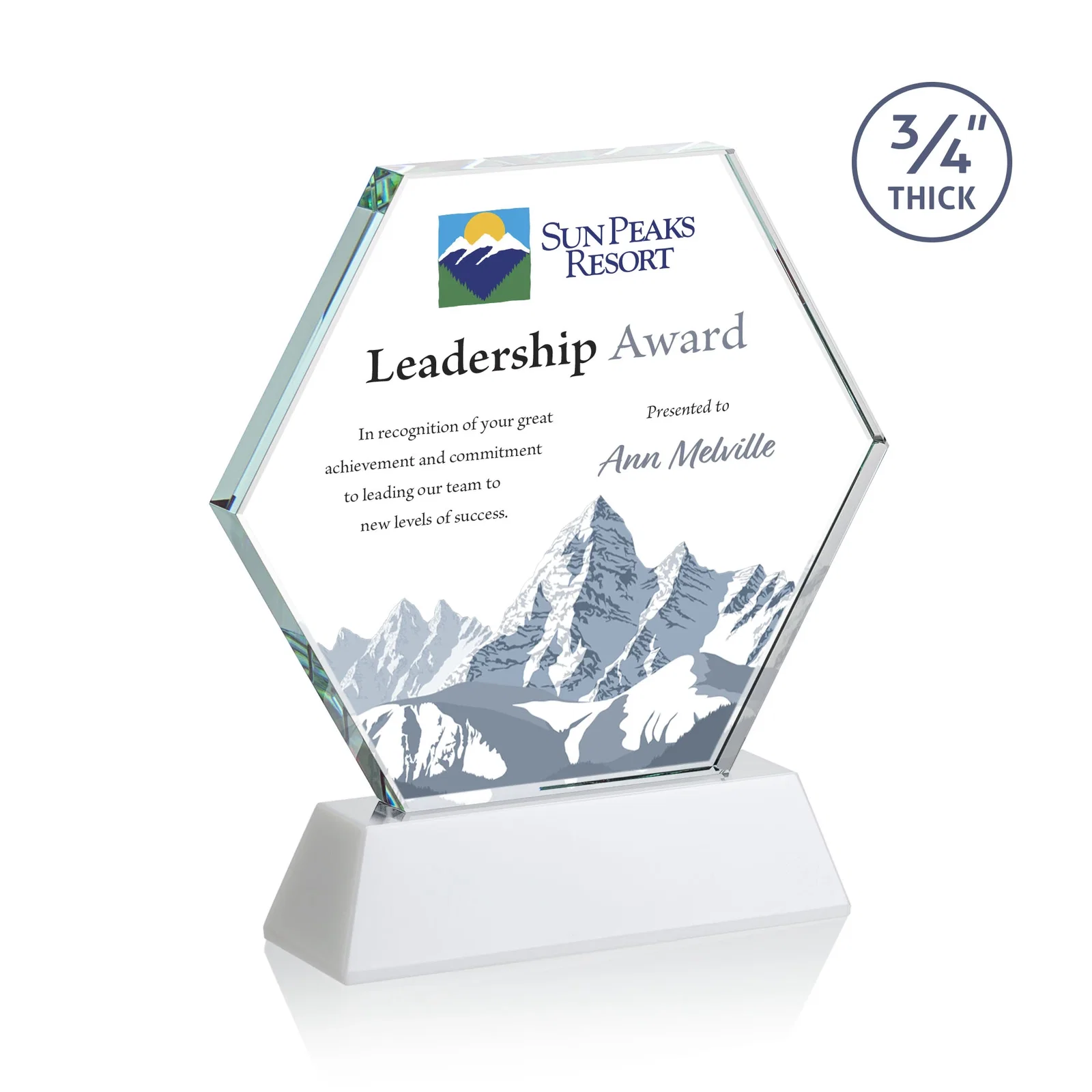 Customized Starfire Crystal Hexagon Award on Tall Tapered Base, awards for service anniversary gifts