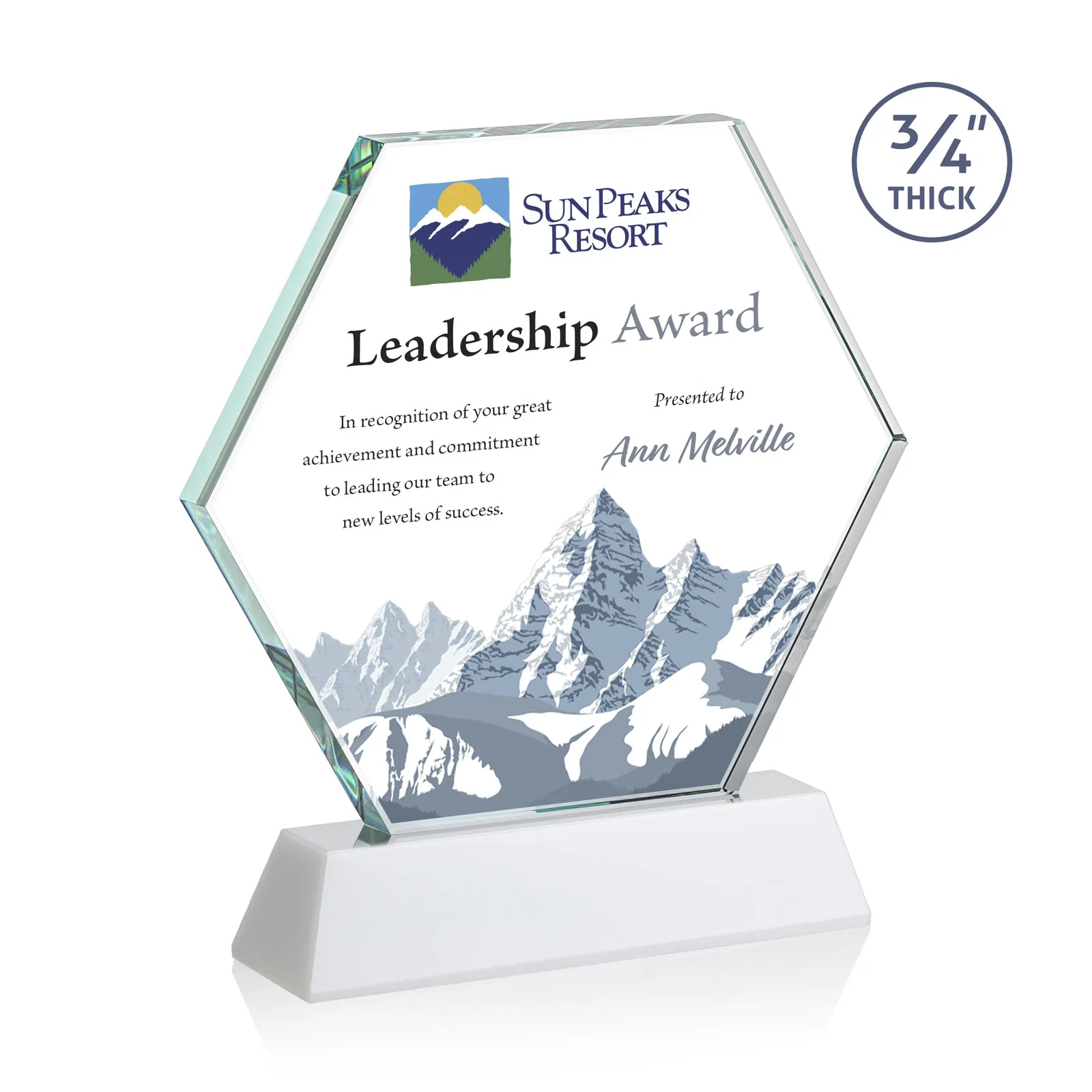 Customized Starfire Crystal Hexagon Award on Tall Tapered Base, awards for sales achievement awards