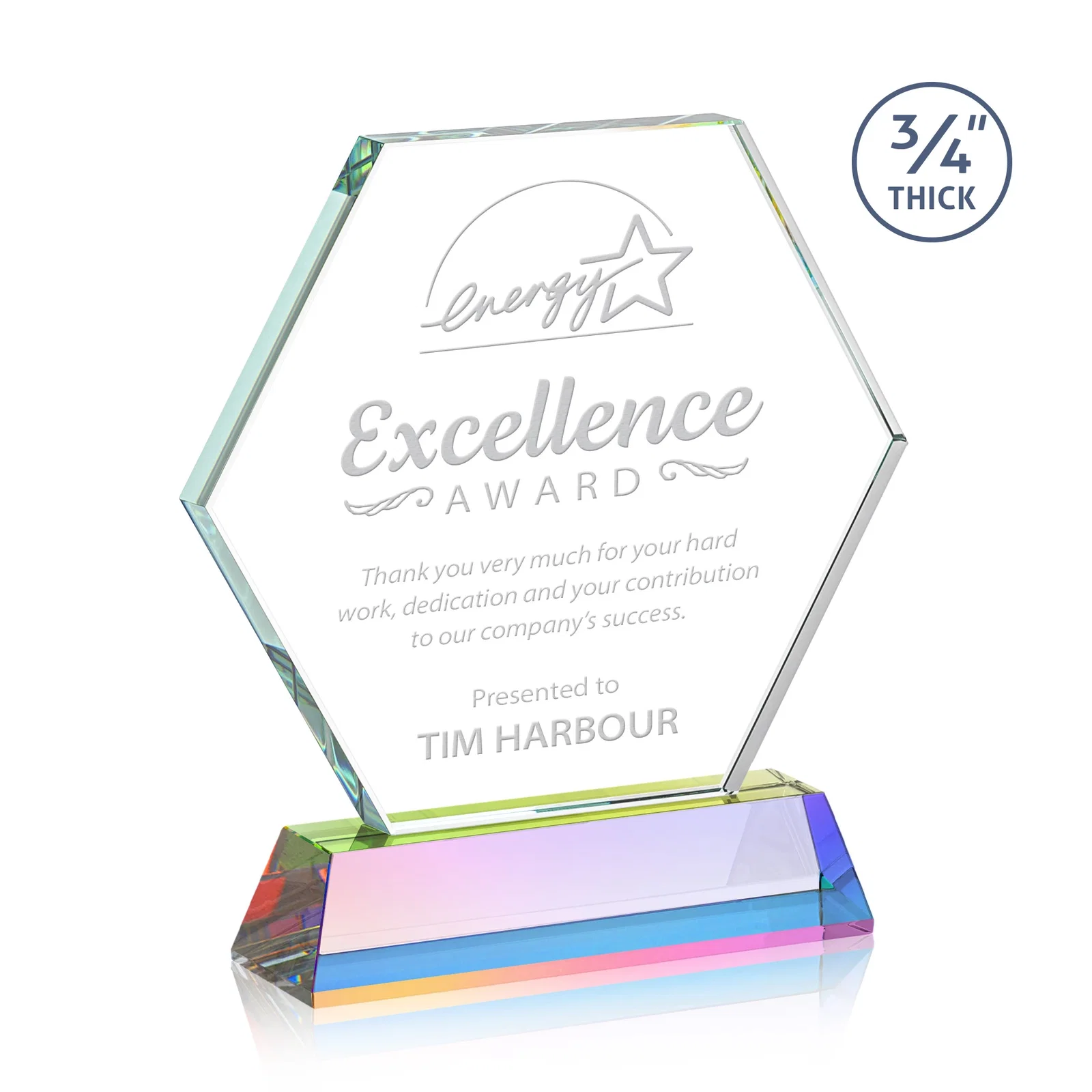 Customized Starfire Crystal Hexagon Award on Tall Tapered Base, awards for graduation ceremonies