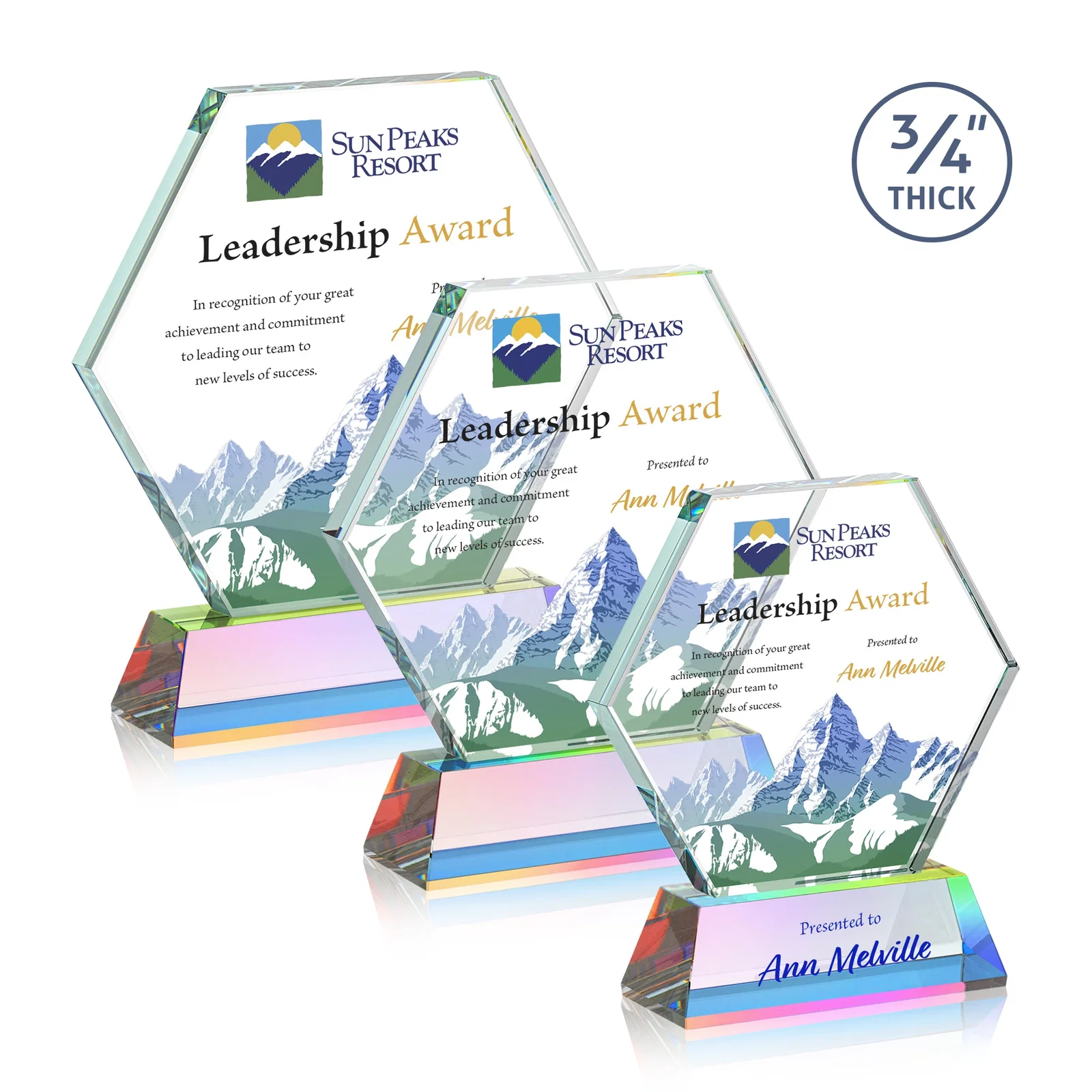 Customized Starfire Crystal Hexagon Award on Tall Tapered Base, awards for safety achievement programs
