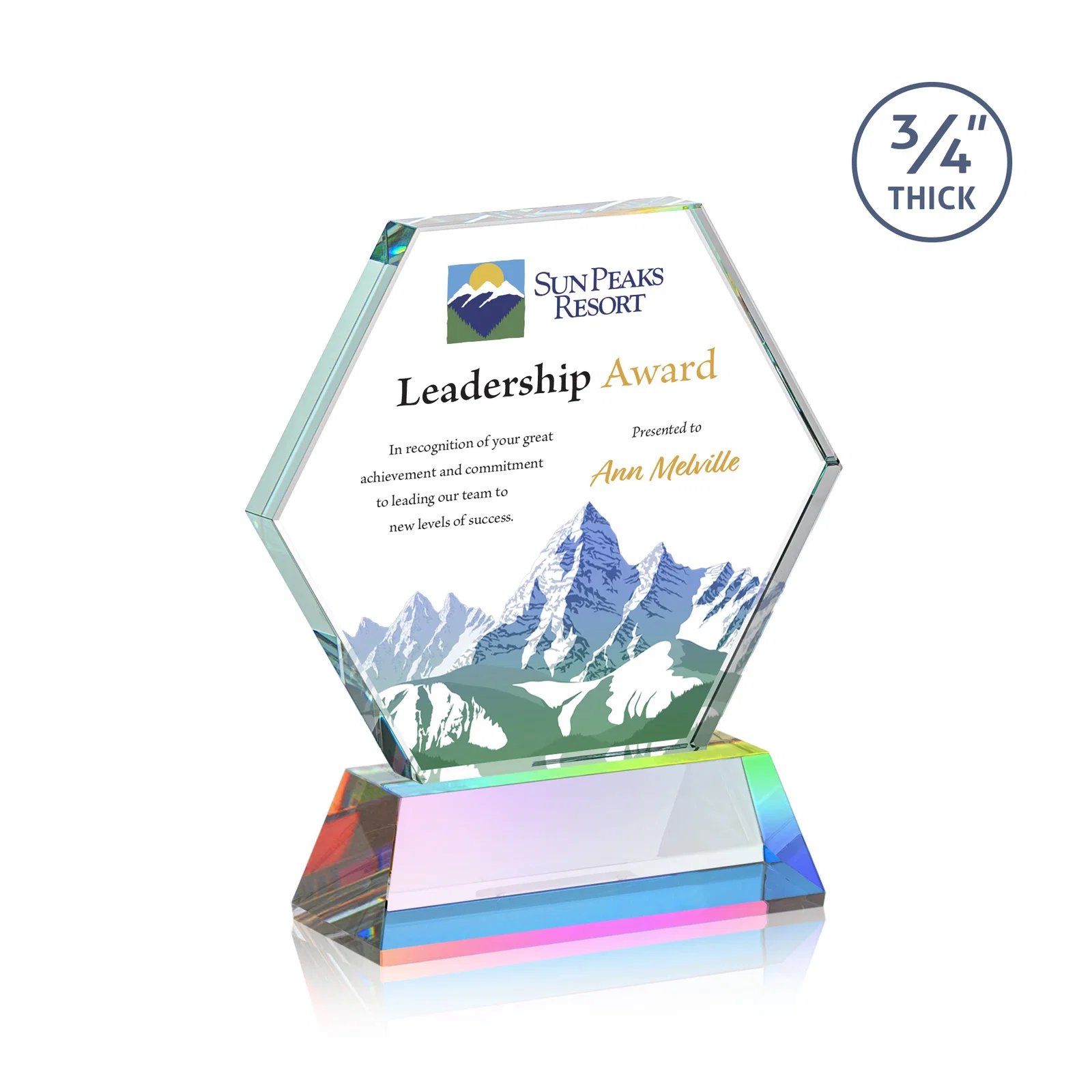 Customized Starfire Crystal Hexagon Award on Tall Tapered Base, awards for volunteer appreciation