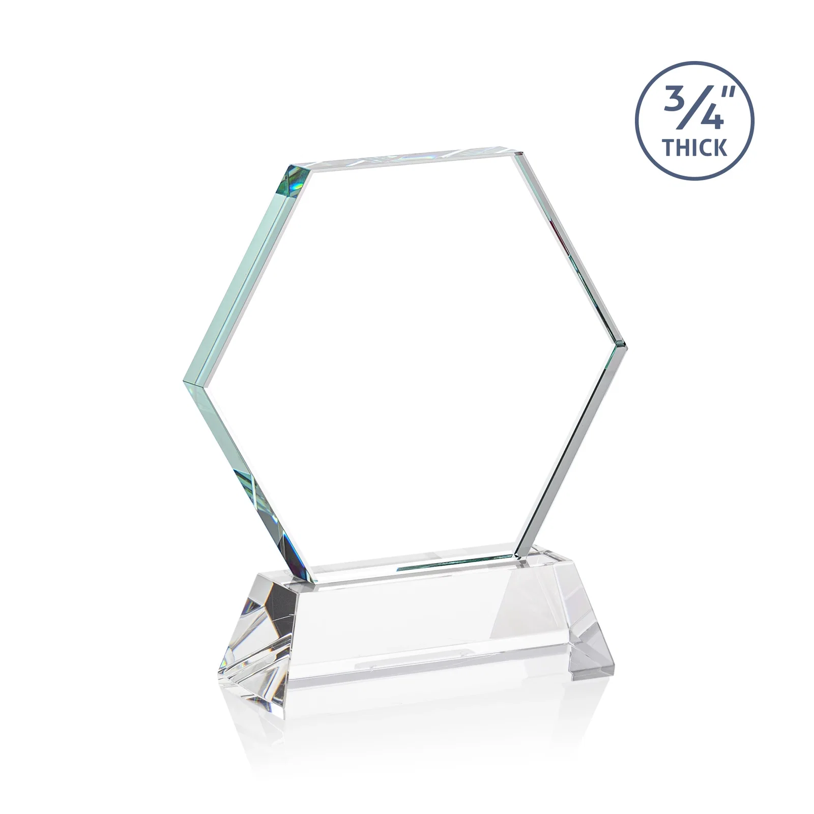 Custom engraved Starfire Crystal Hexagon Award on Tall Tapered Base, awards for employee recognition