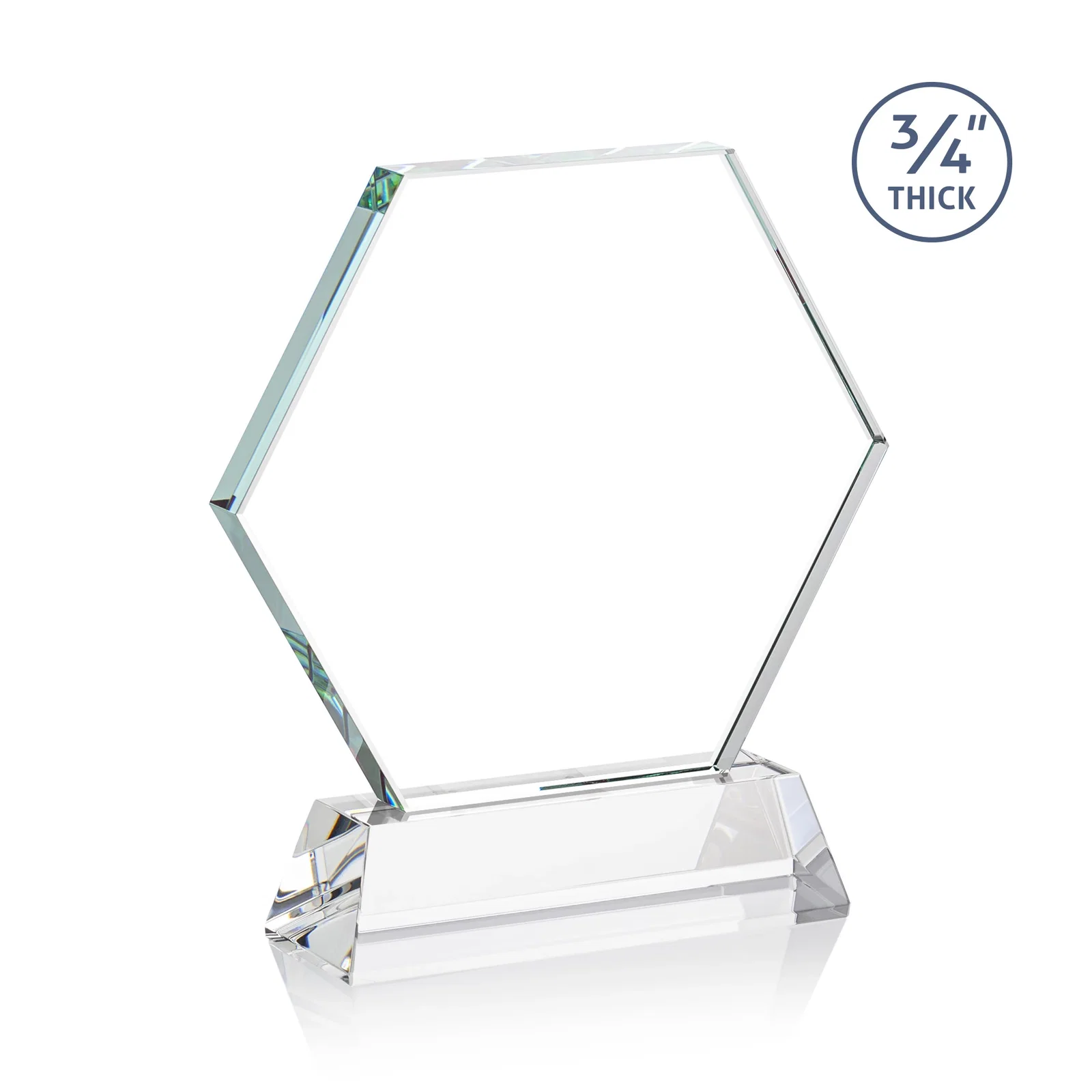 Custom engraved Starfire Crystal Hexagon Award on Tall Tapered Base, awards for corporate award ceremonies