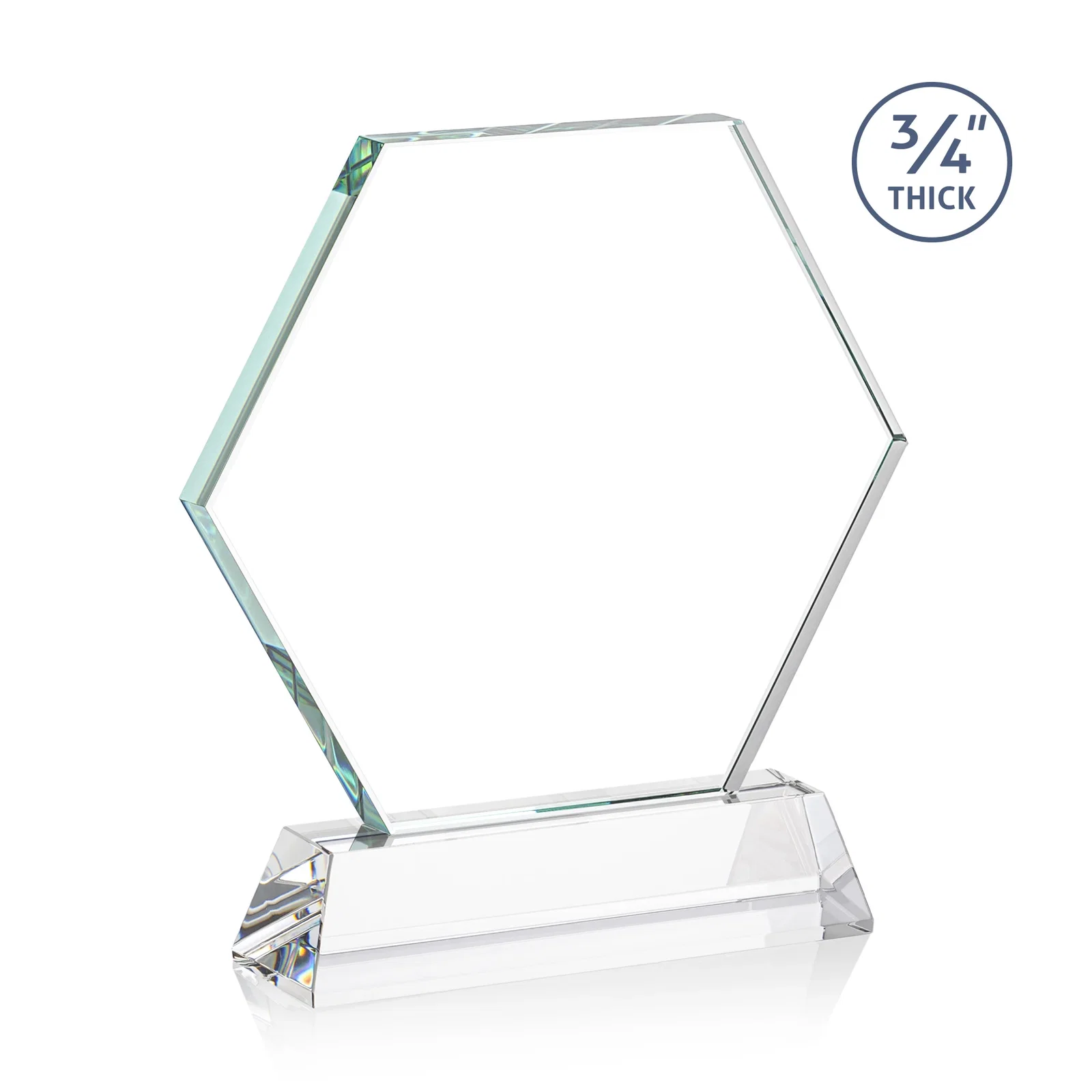 Custom engraved Starfire Crystal Hexagon Award on Tall Tapered Base, awards for service anniversary gifts