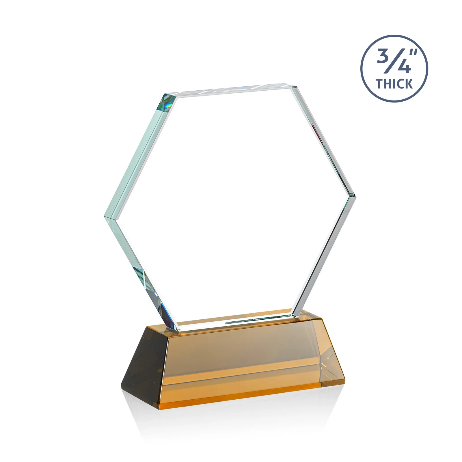 Custom engraved Starfire Crystal Hexagon Award on Tall Tapered Base, awards for sales achievement awards