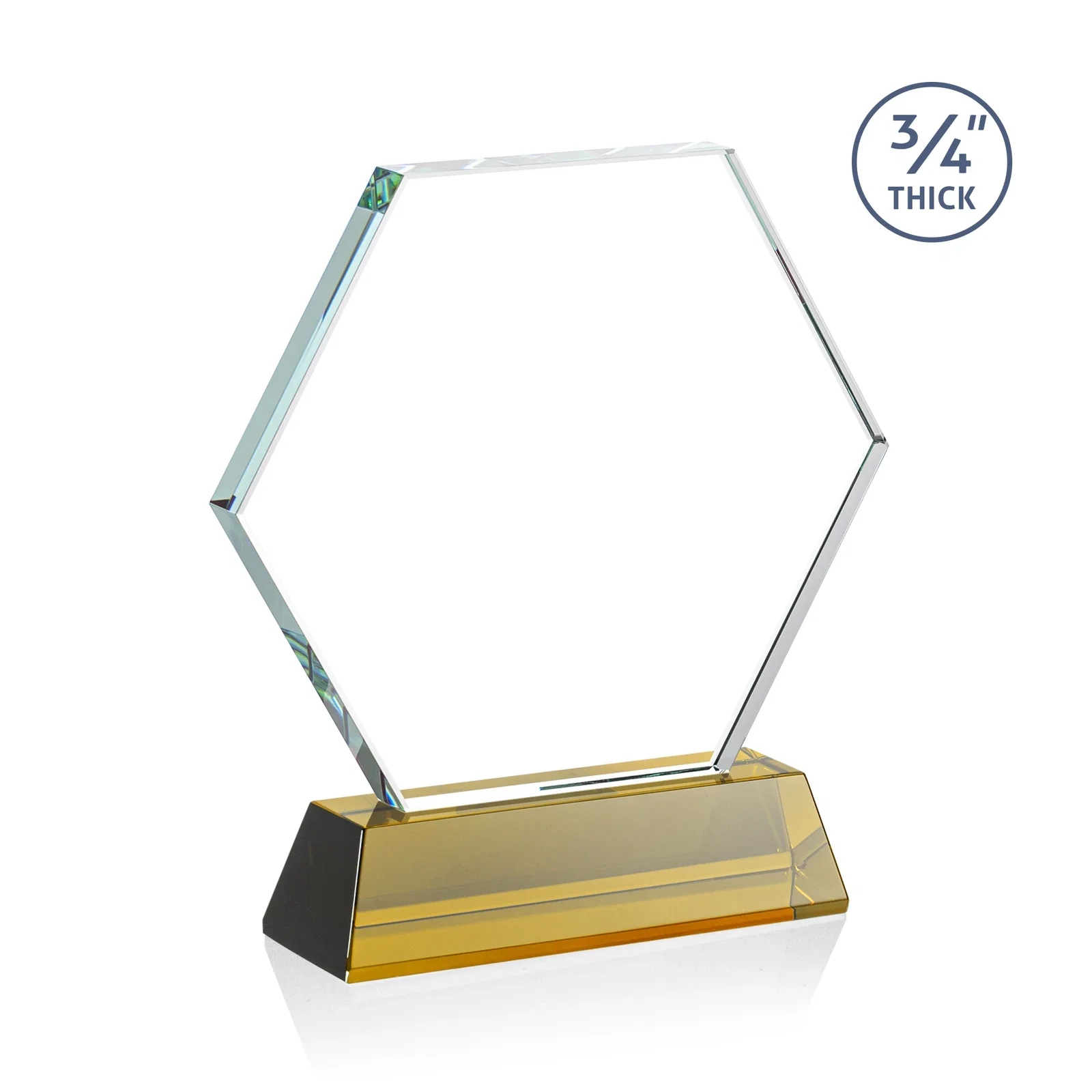 Custom engraved Starfire Crystal Hexagon Award on Tall Tapered Base, awards for retirement presentations