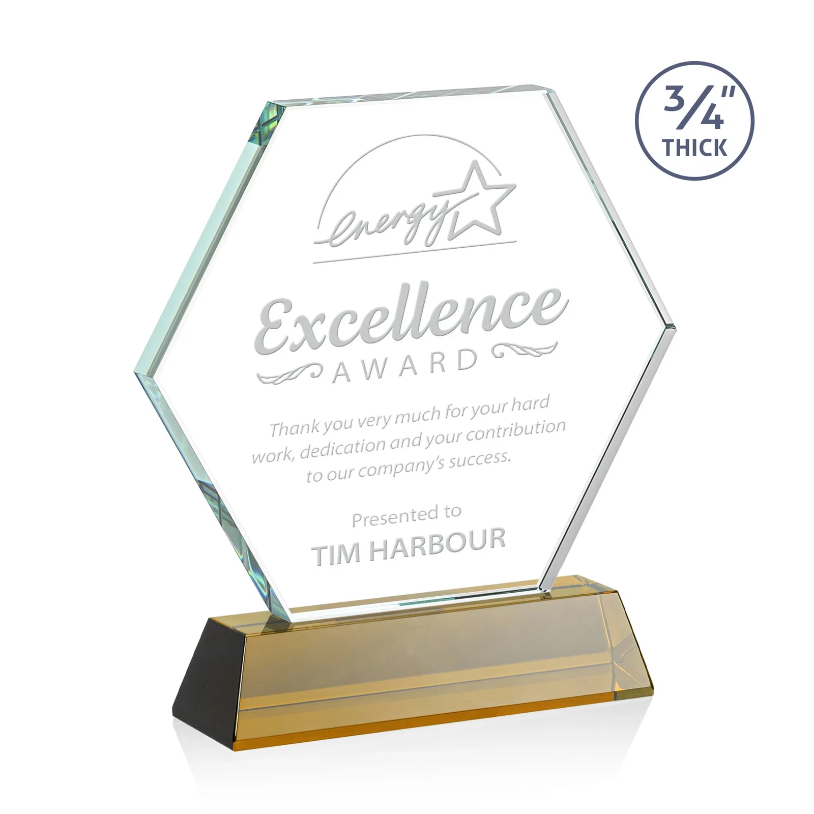 Custom Starfire Crystal Hexagon Award on Tall Tapered Base, awards for graduation ceremonies