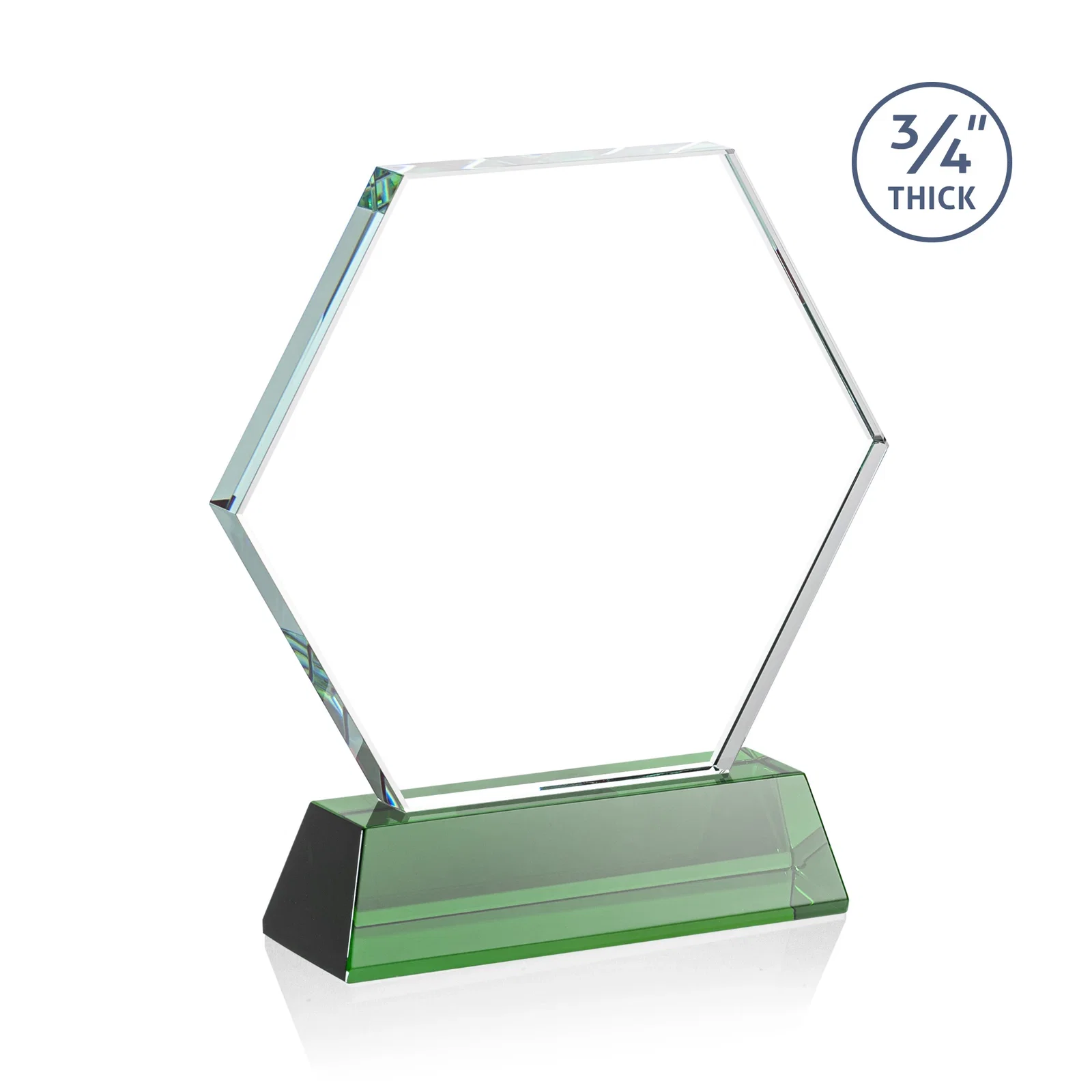 Custom engraved Starfire Crystal Hexagon Award on Tall Tapered Base, awards for graduation ceremonies