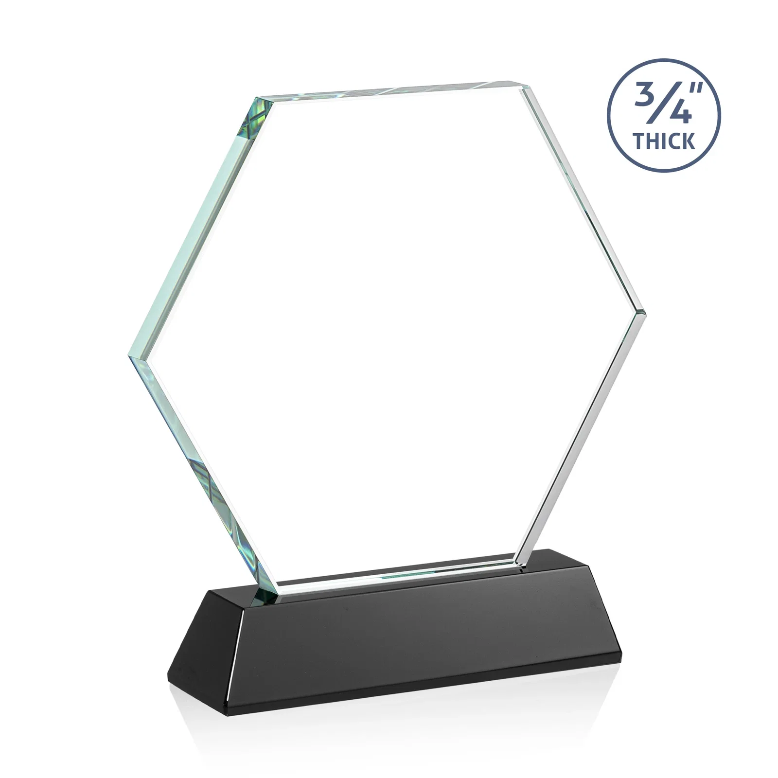 Custom engraved Starfire Crystal Hexagon Award on Tall Tapered Base, awards for company anniversary events