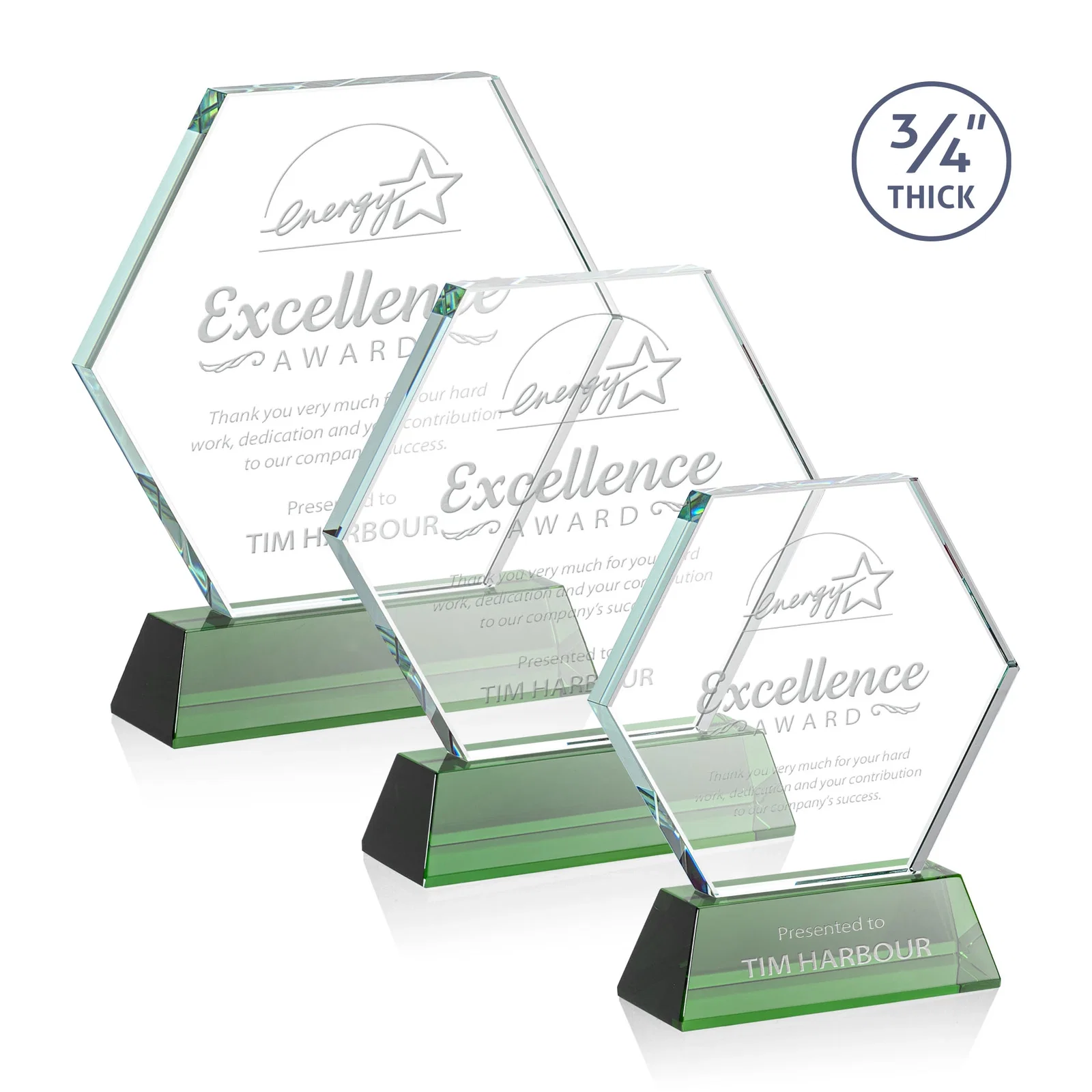 Custom Starfire Crystal Hexagon Award on Tall Tapered Base, awards for safety achievement programs