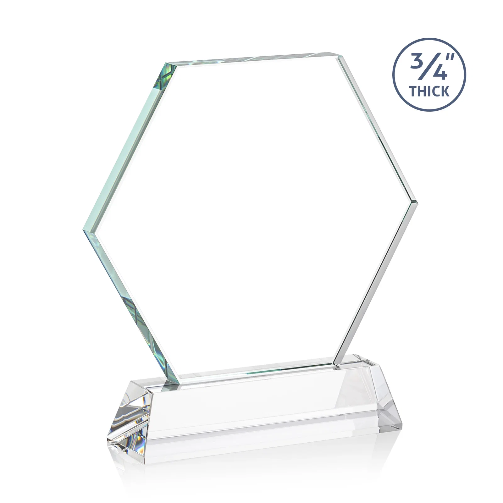 Personalized Starfire Crystal Hexagon Award on Tall Tapered Base, awards, with your logo for employee recognition
