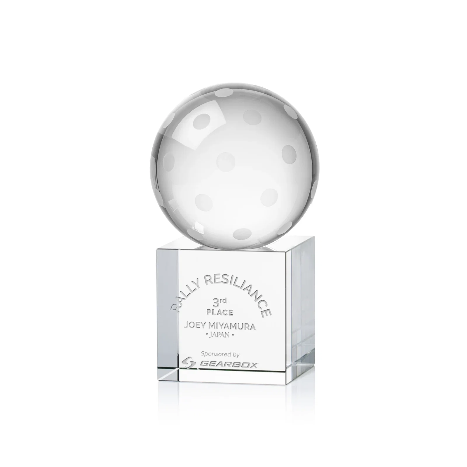 Custom Optical Crystal Pickleball Award for corporate award ceremonies