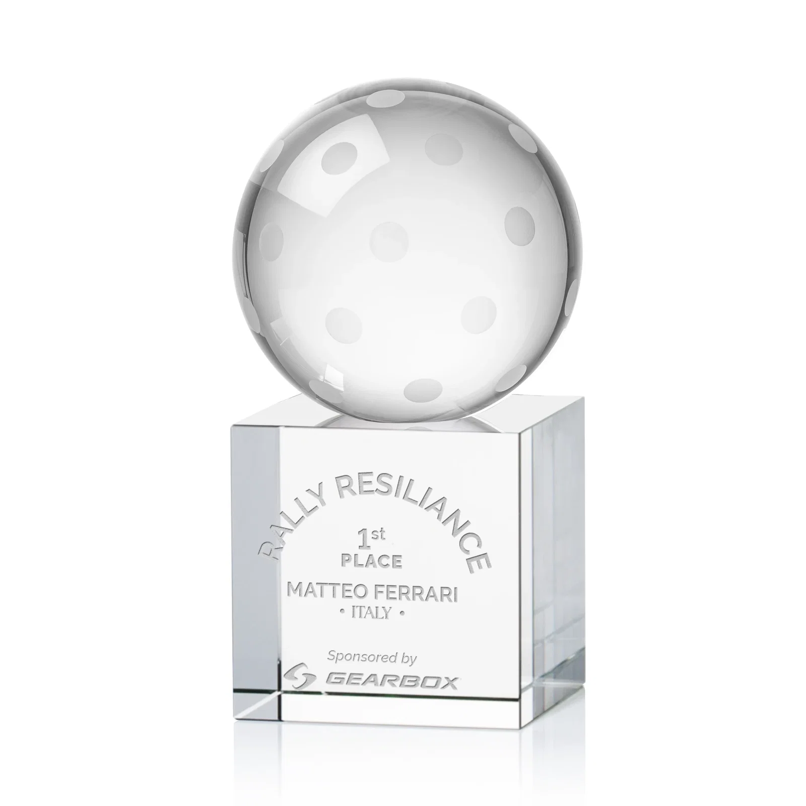 Custom Optical Crystal Pickleball Award for sales achievement awards
