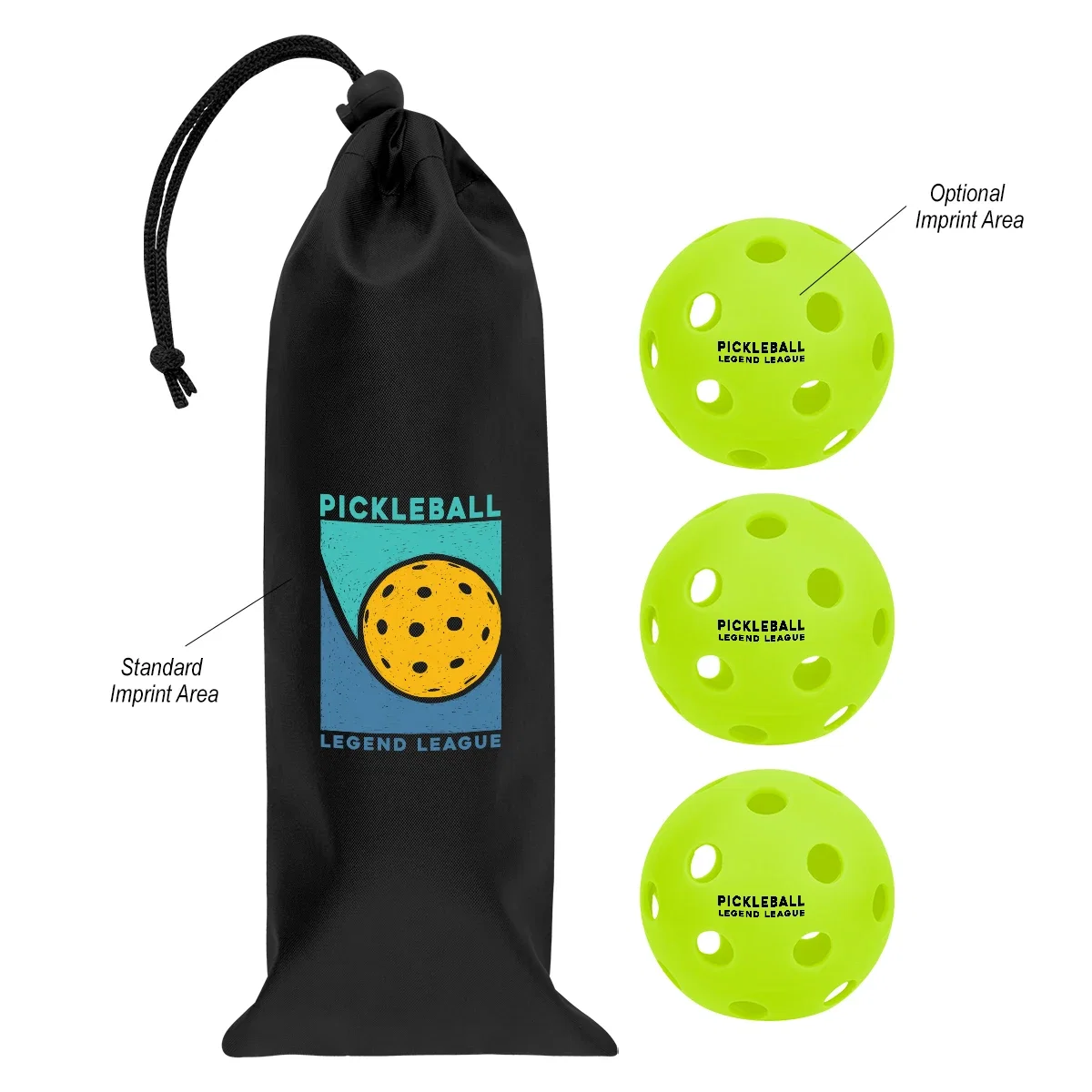 Drawstring bag shown closed with the balls tucked away