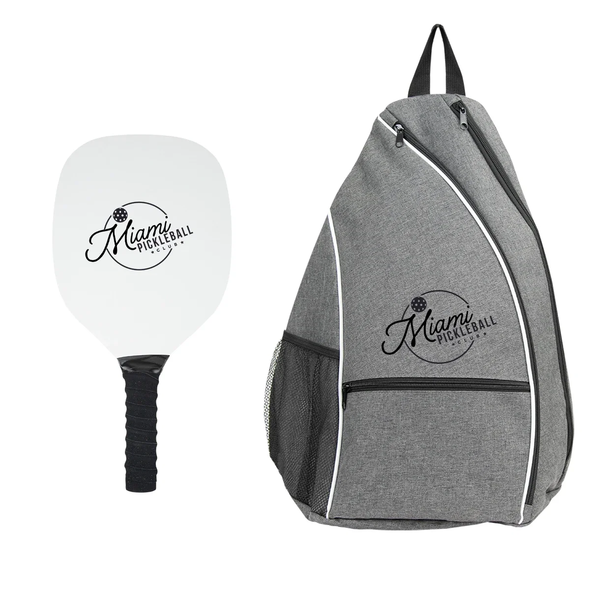 Whole pickleball kit shown at once highlighting the carry bag