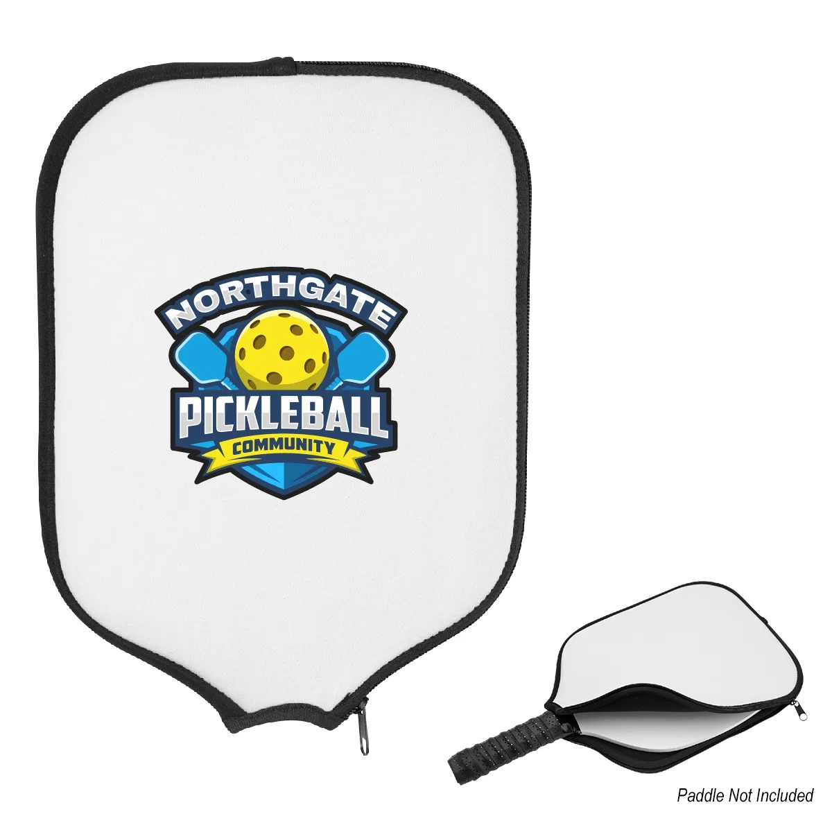 Paddle cover zipped shut over a pickleball racket