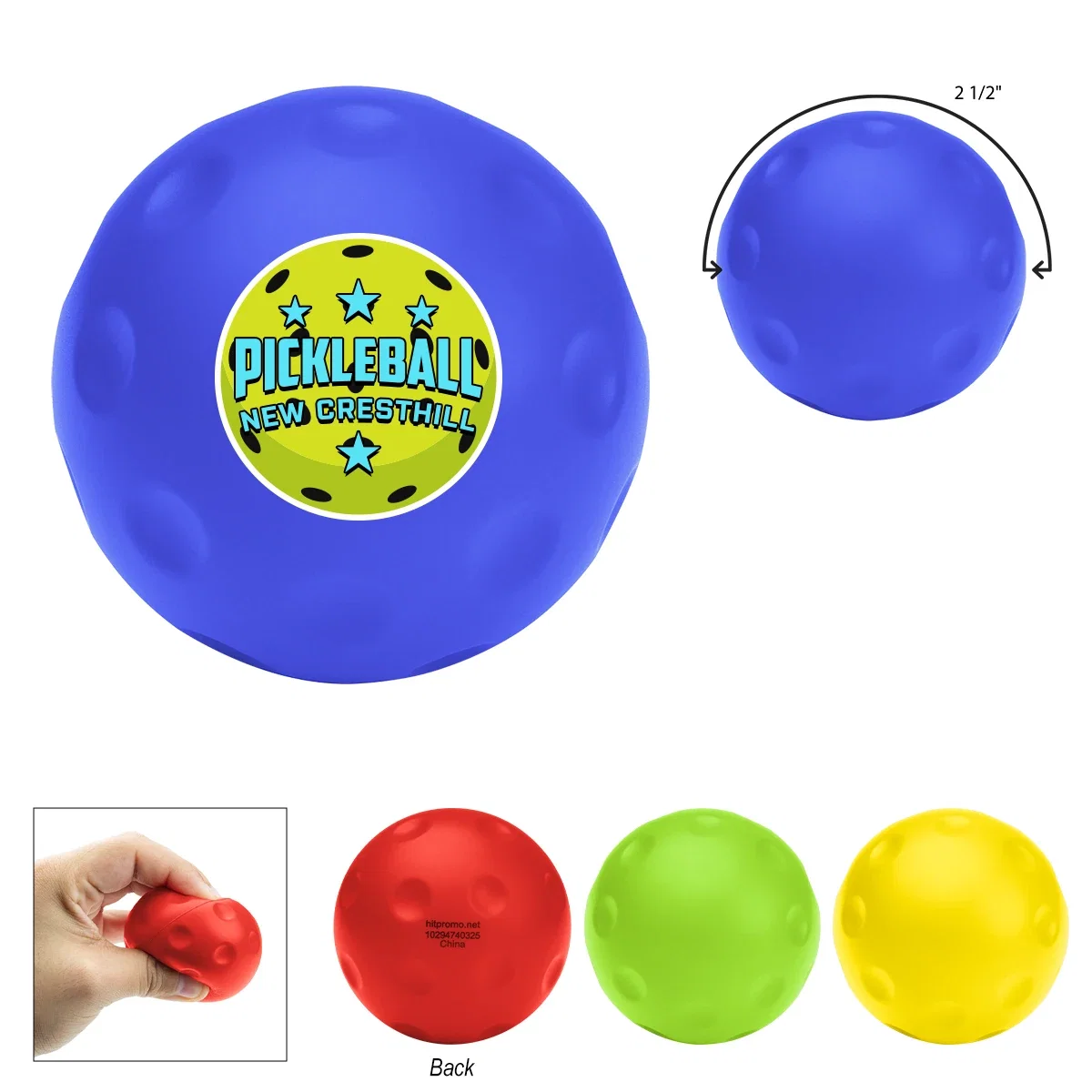 Pickleball shaped stress reliever sized to fit in the palm