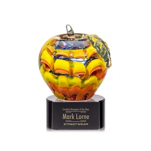 Orange and Yellow Frosted Glass Apple Award on Optical Base
