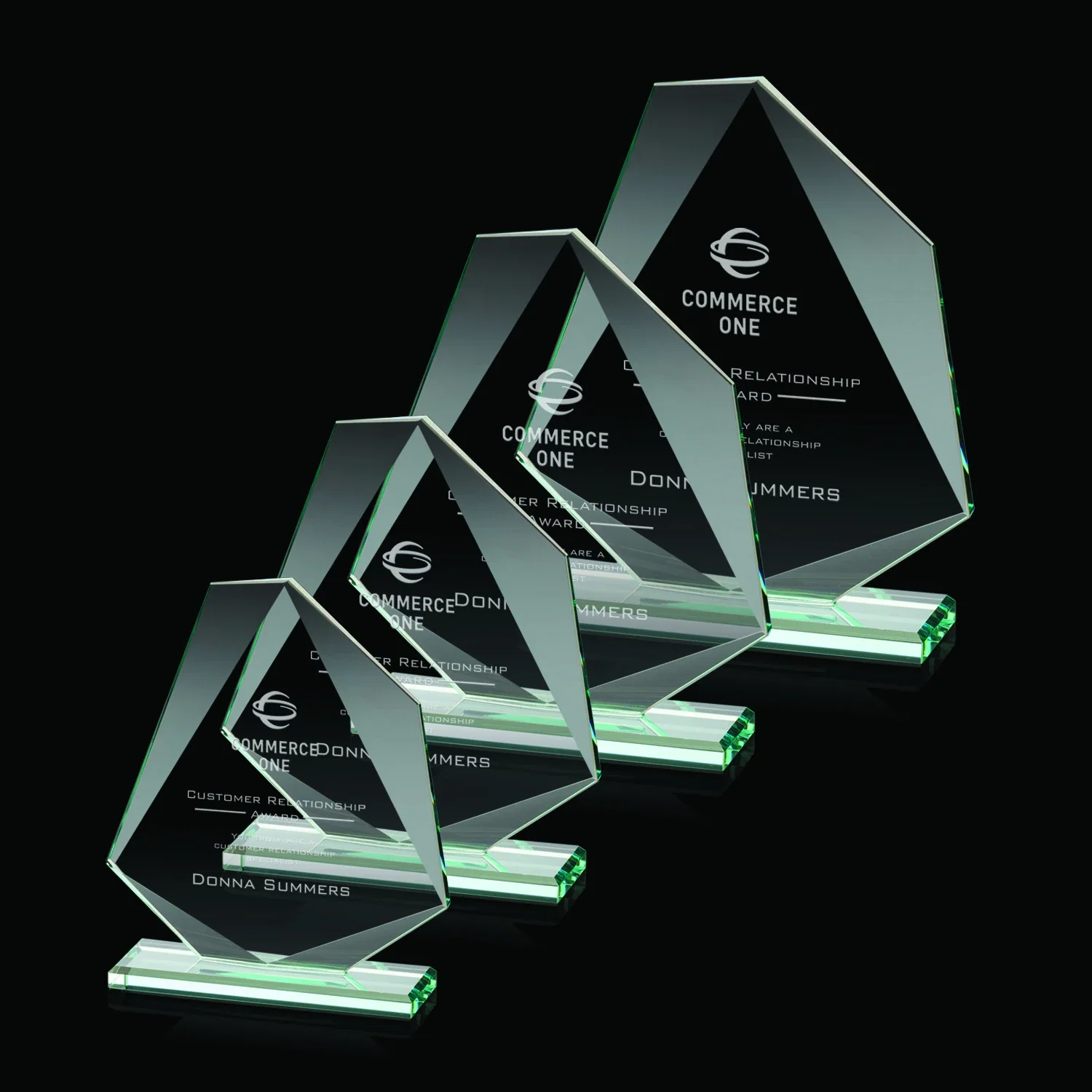 Custom Jade Glass Polygon Award With Full-Perimeter Bevel for employee recognition