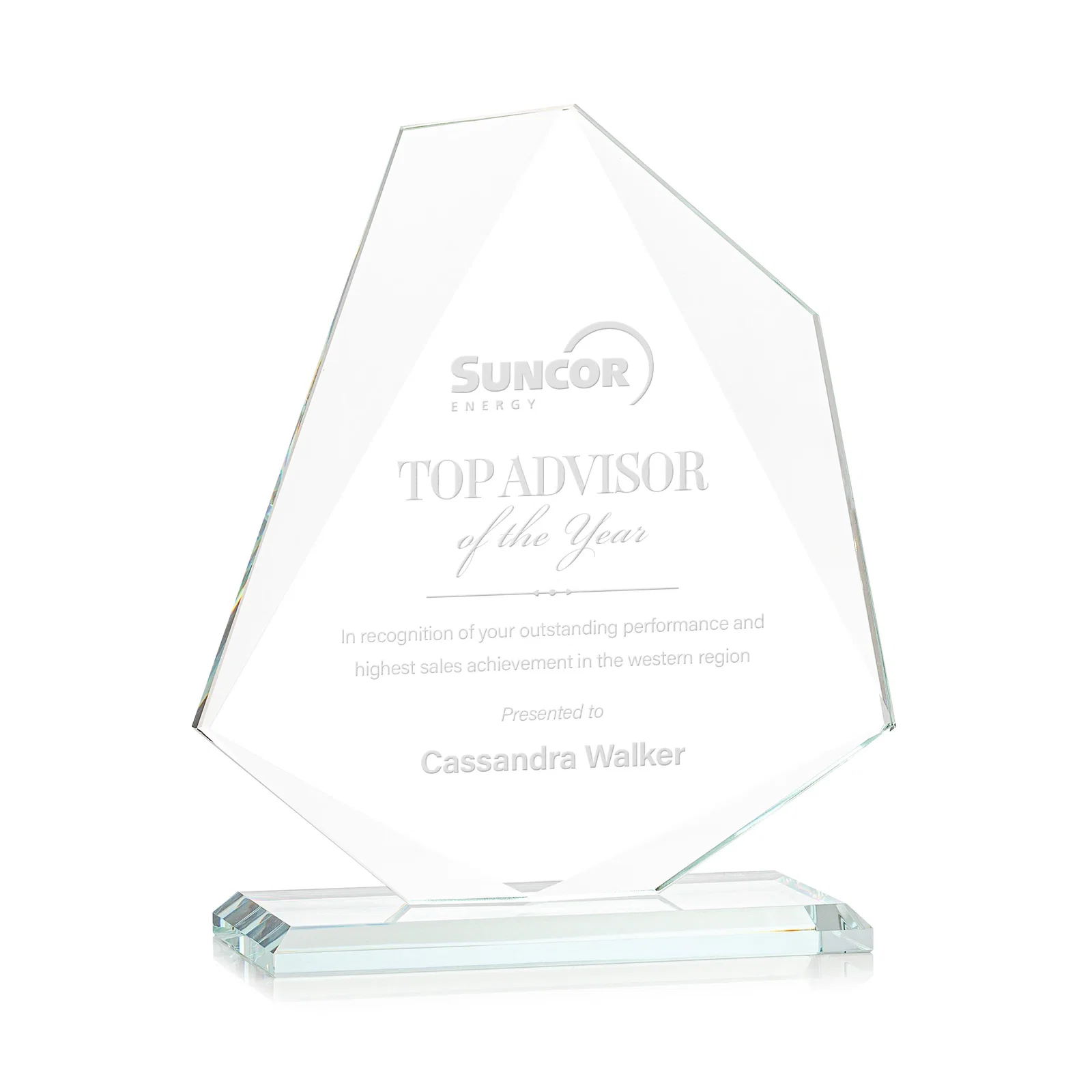 Custom Jade Glass Polygon Award With Full-Perimeter Bevel for safety achievement programs