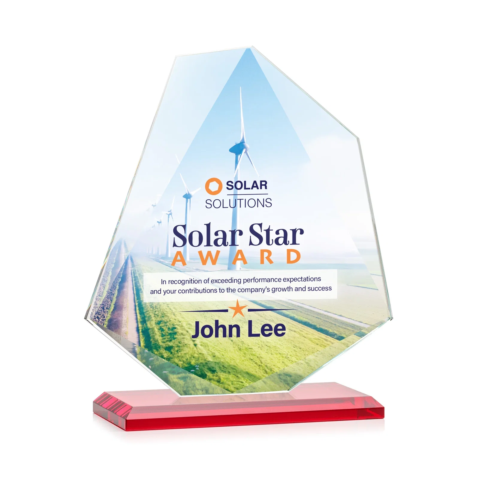 Custom Jade Glass Polygon Award With Full-Perimeter Bevel, with your logo for employee recognition