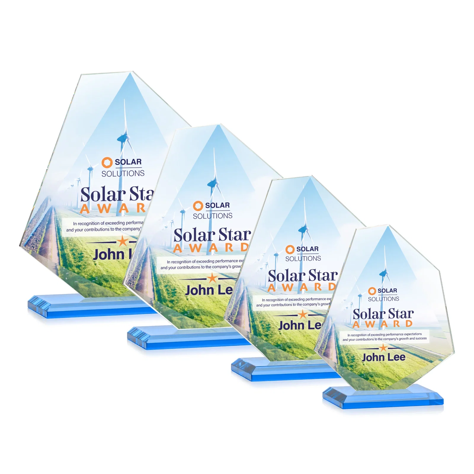 Custom Jade Glass Polygon Award With Full-Perimeter Bevel, with your logo for service anniversary gifts